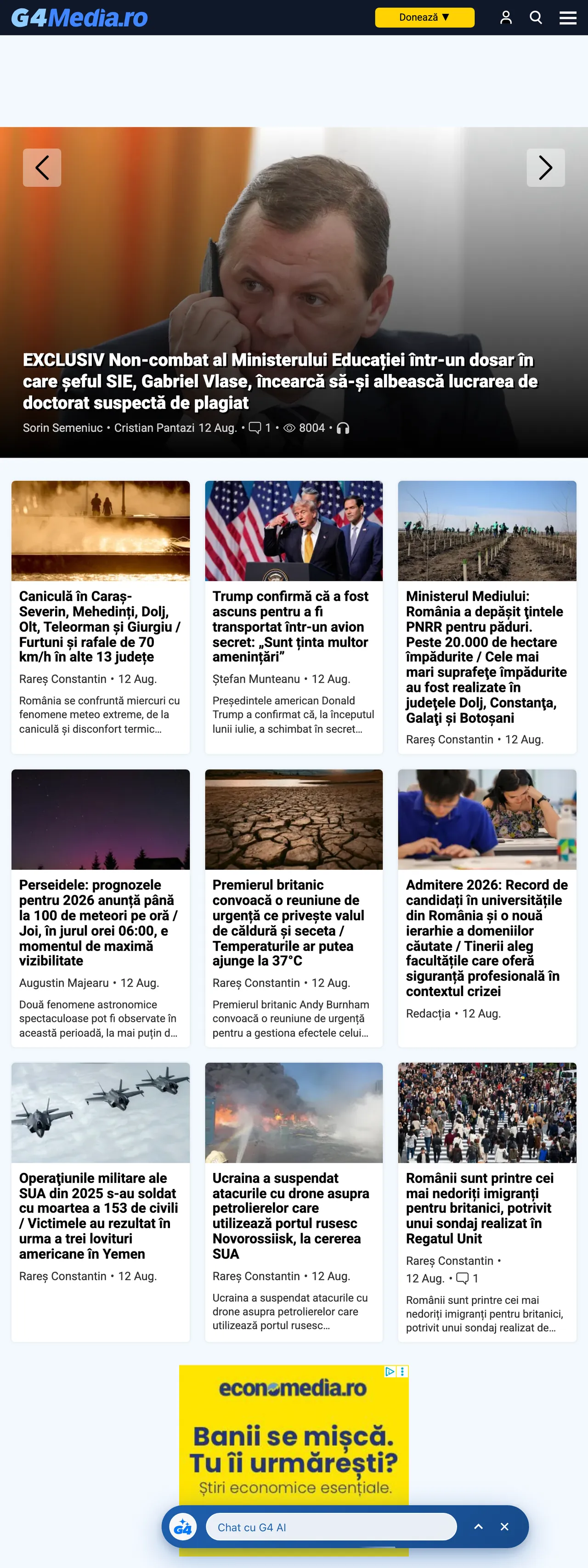Screenshot of the G4Media front page