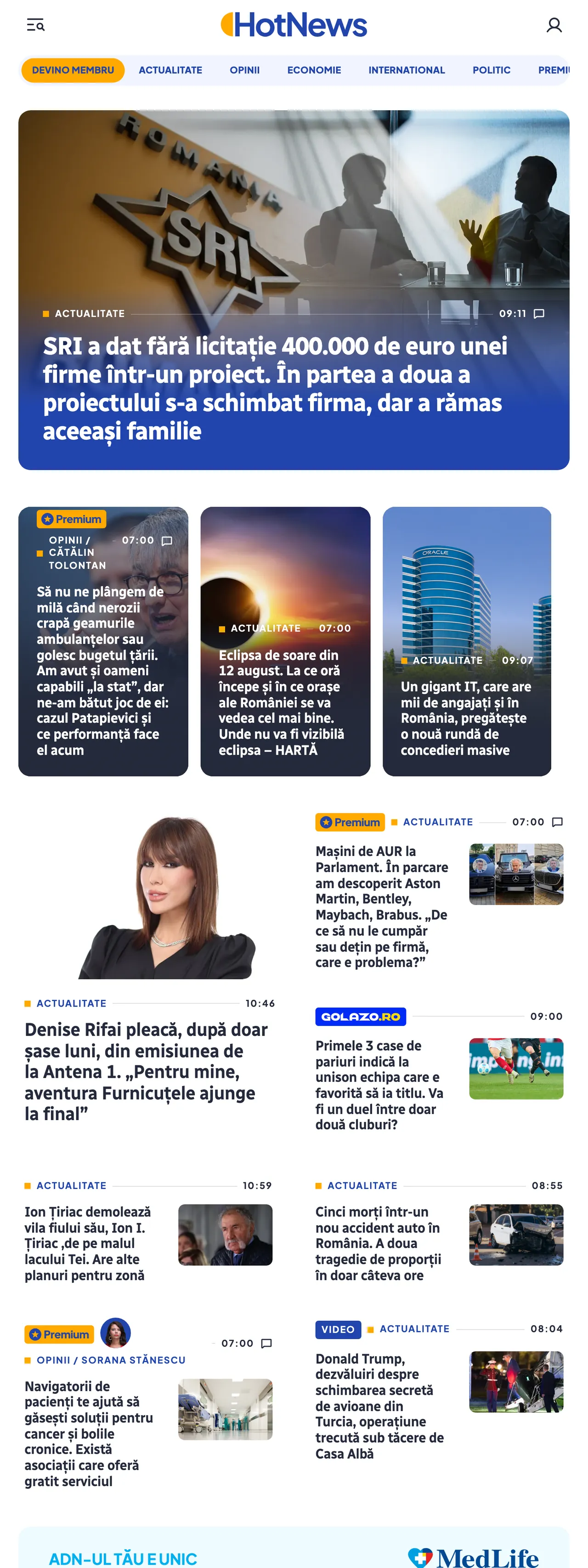 Screenshot of the HotNews.ro front page