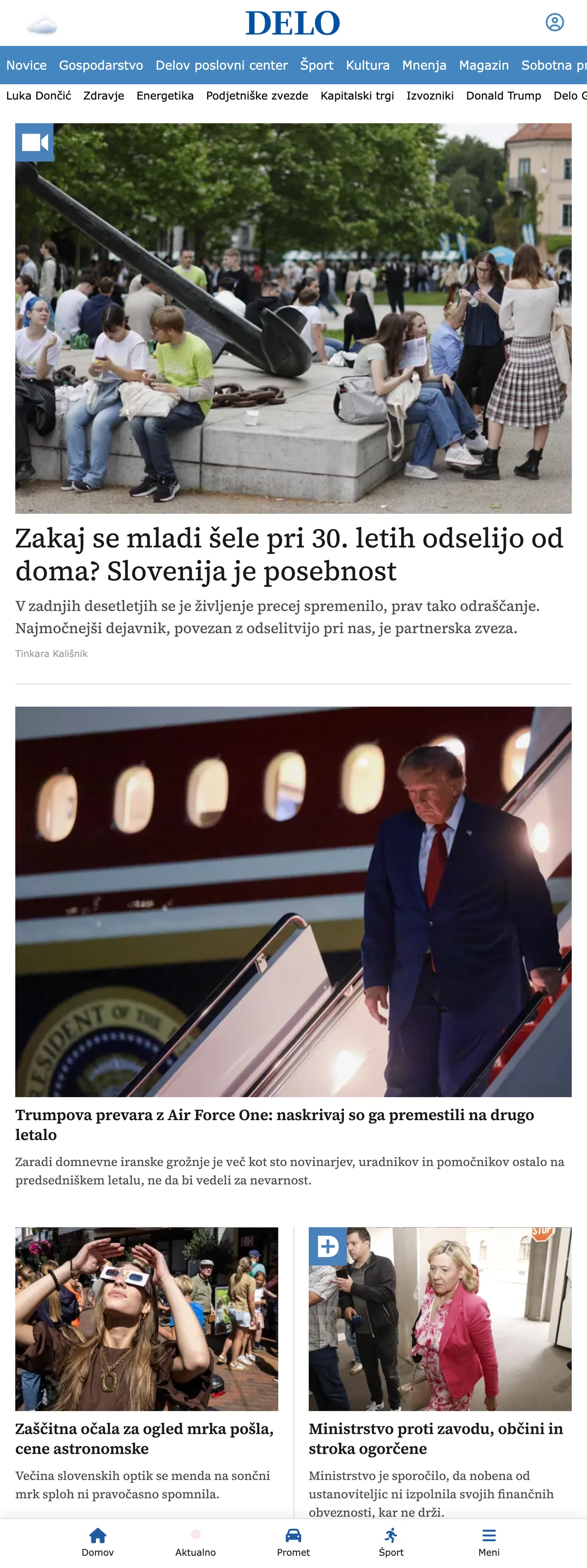 Screenshot of the Delo front page