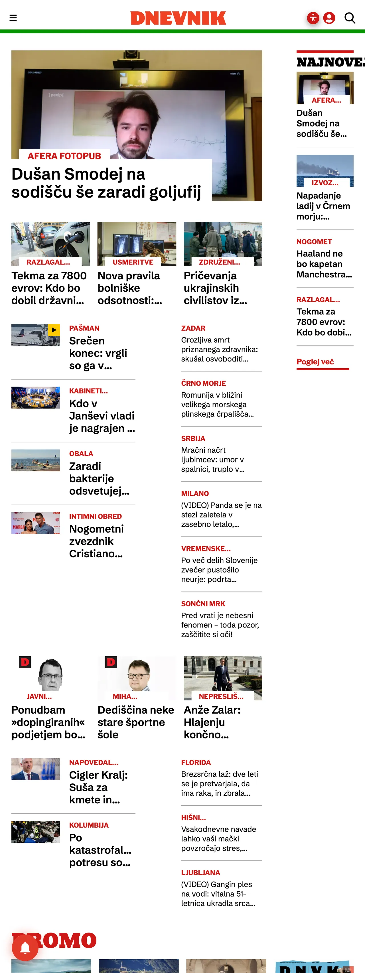 Screenshot of the Dnevnik front page