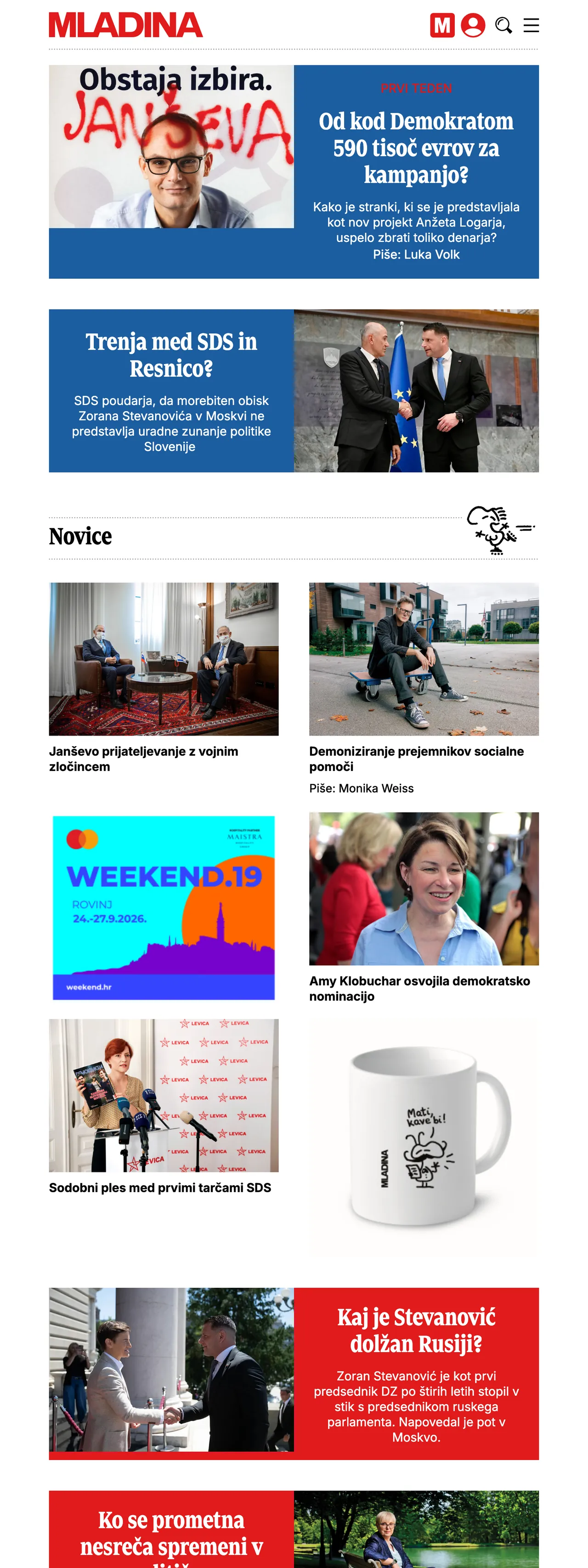 Screenshot of the Mladina front page