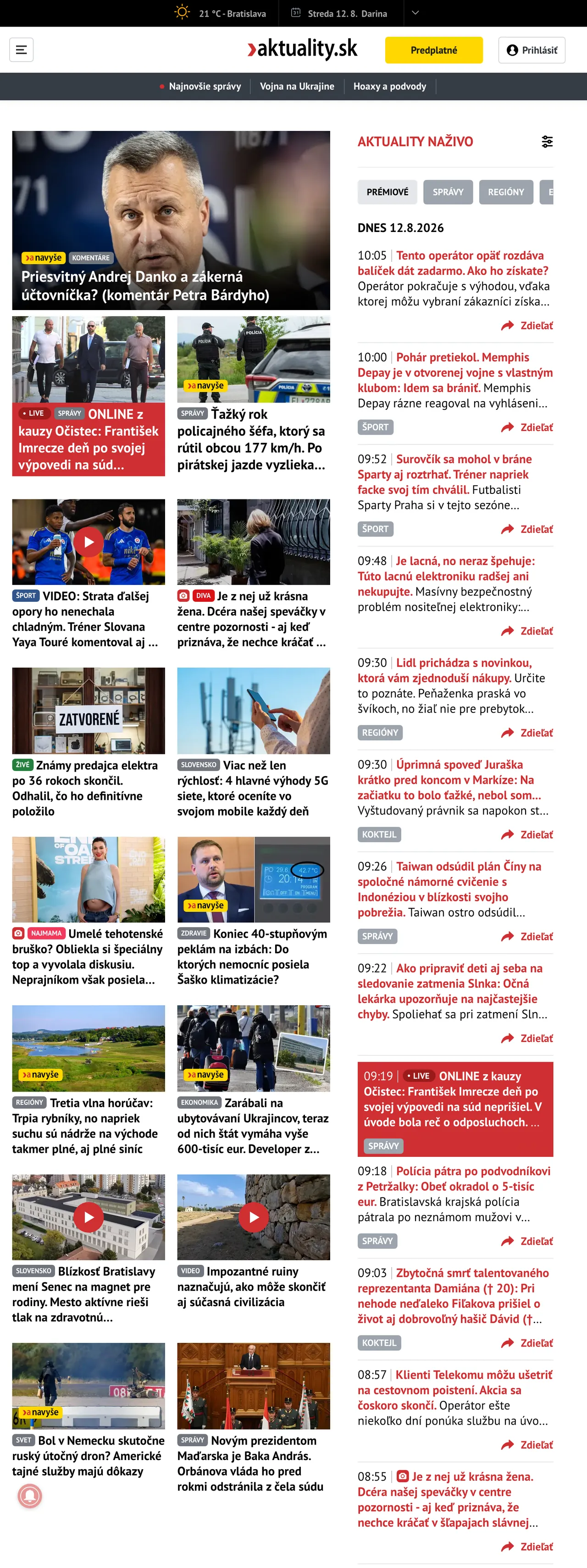 Screenshot of the Aktuality.sk front page