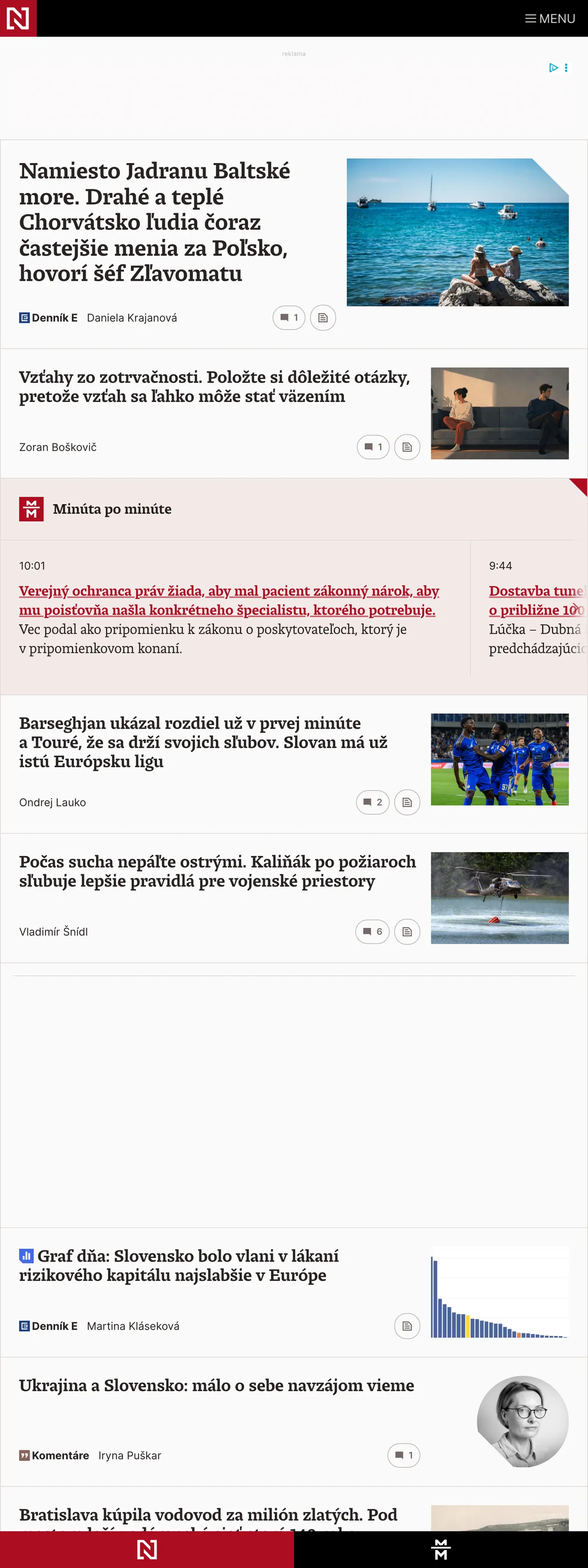 Screenshot of the Denník N front page