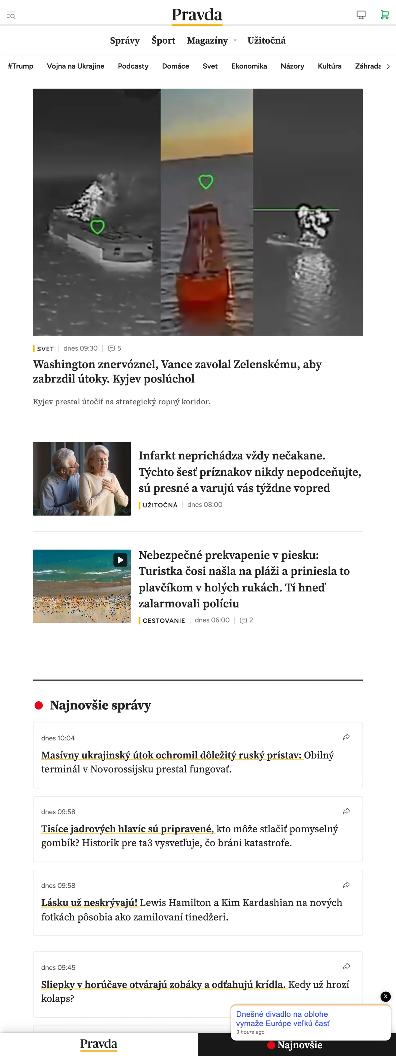 Screenshot of the Pravda front page