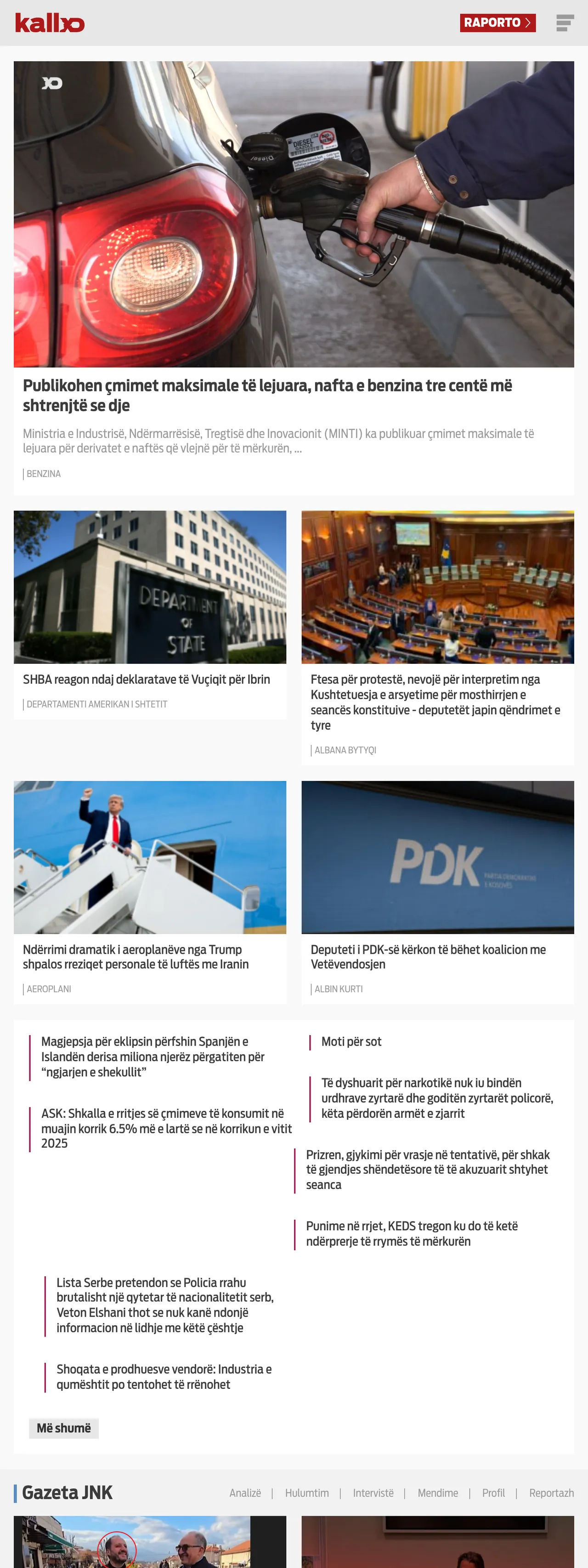Screenshot of the Kallxo front page