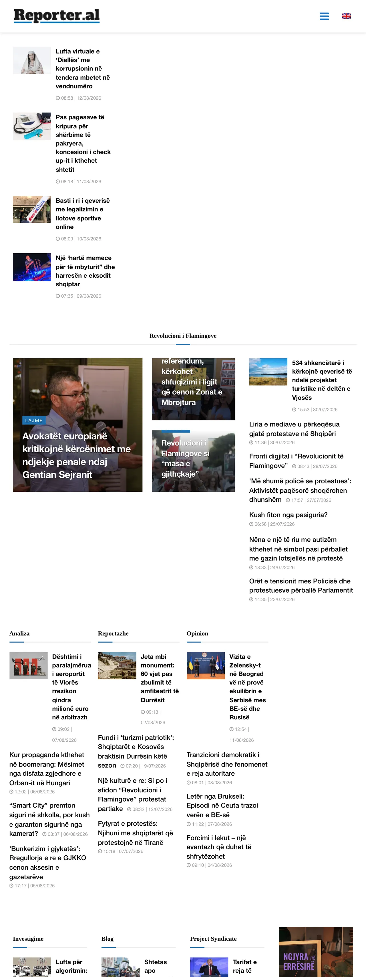 Screenshot of the Reporter.al front page