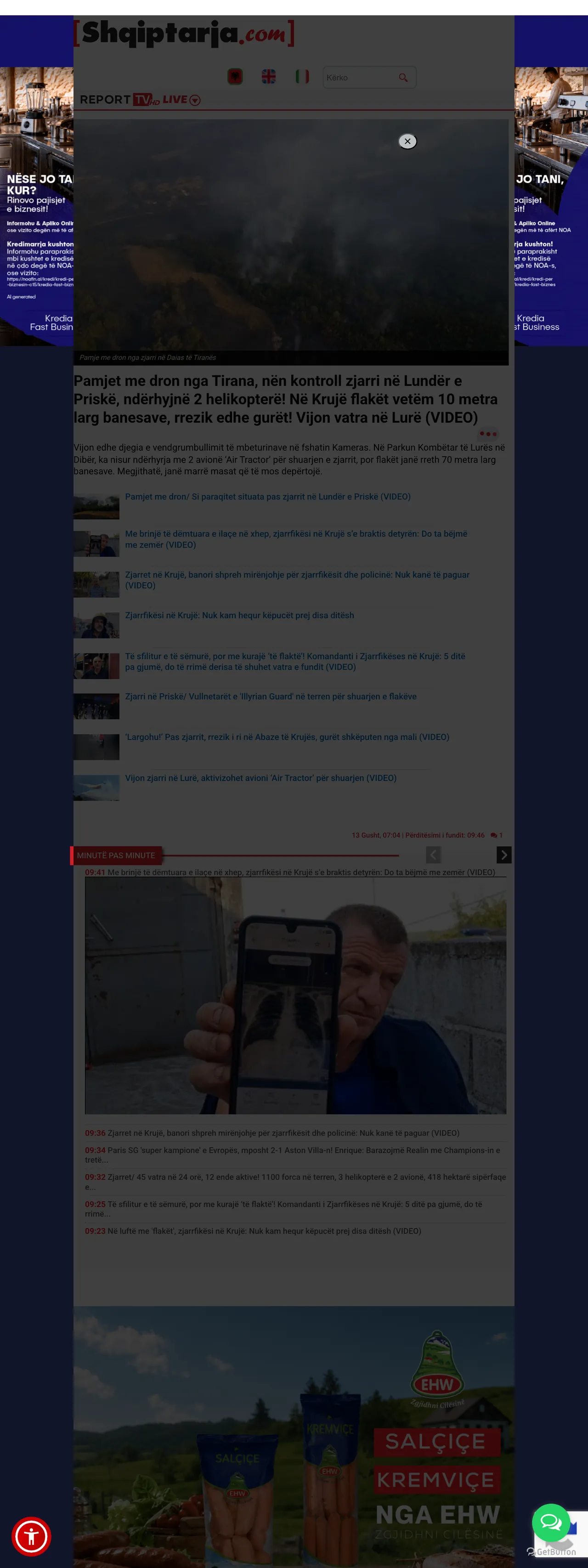 Screenshot of the Shqiptarja.com front page
