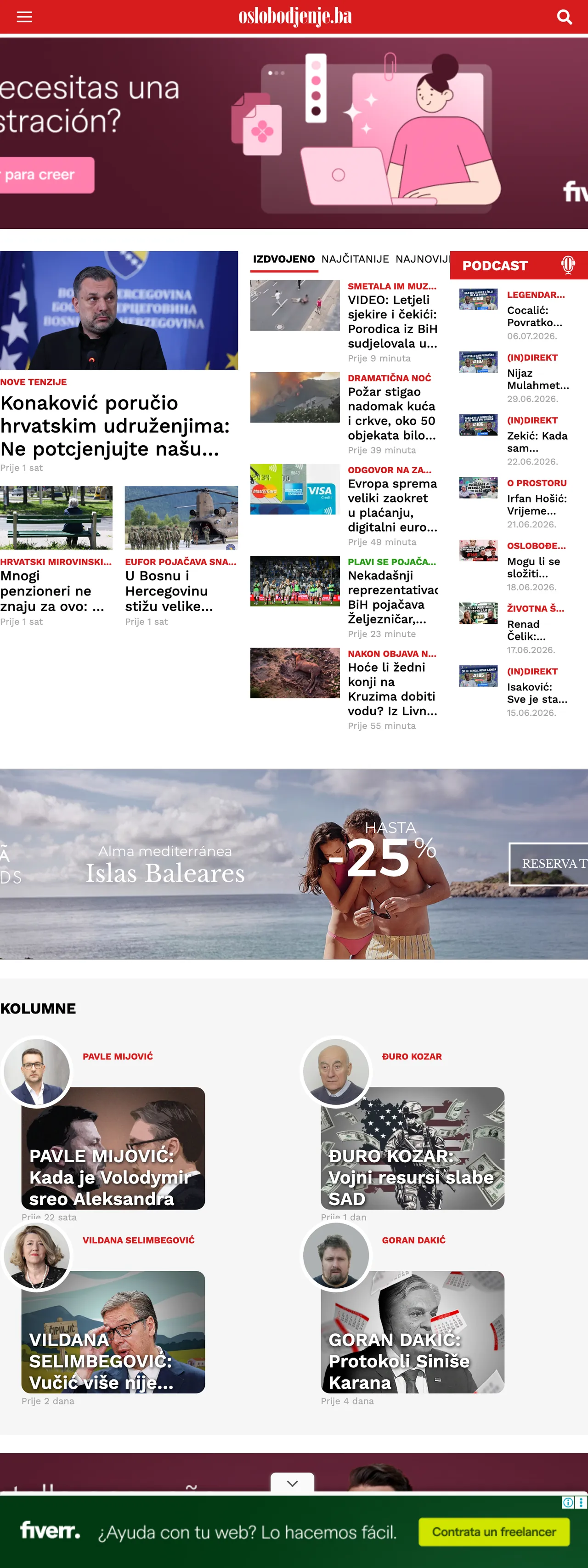 Screenshot of the Oslobođenje front page