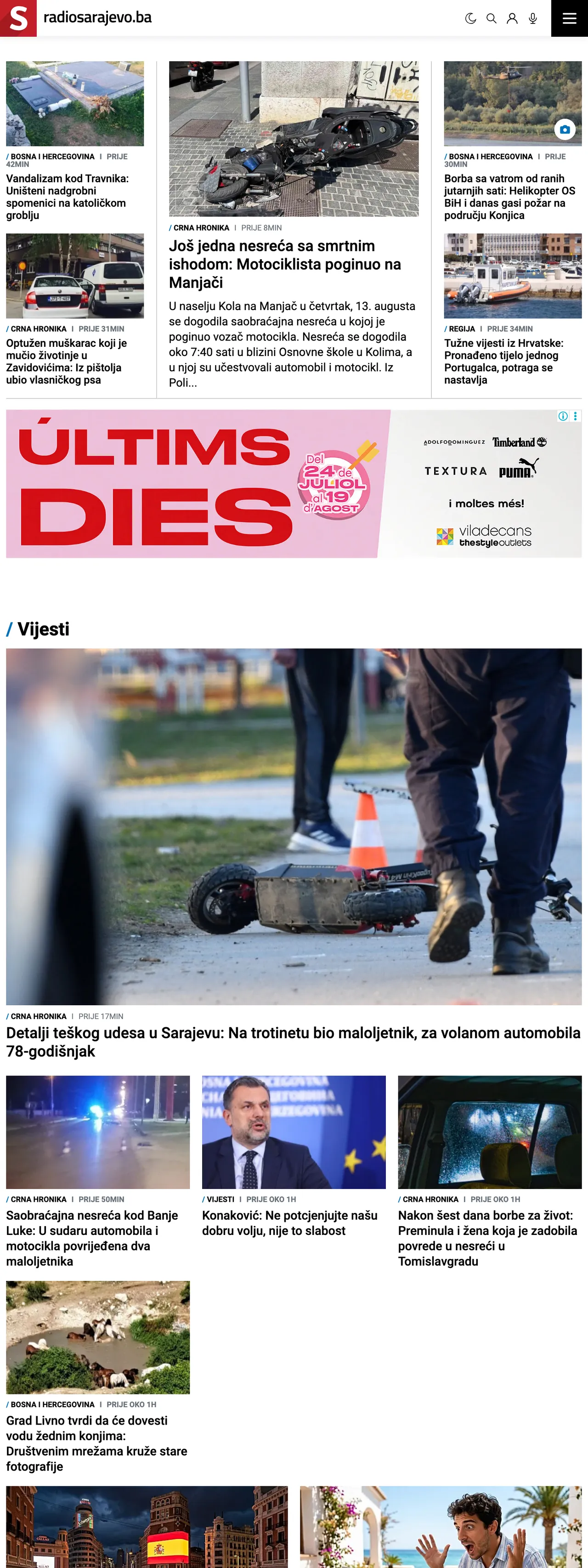 Screenshot of the Radio Sarajevo front page