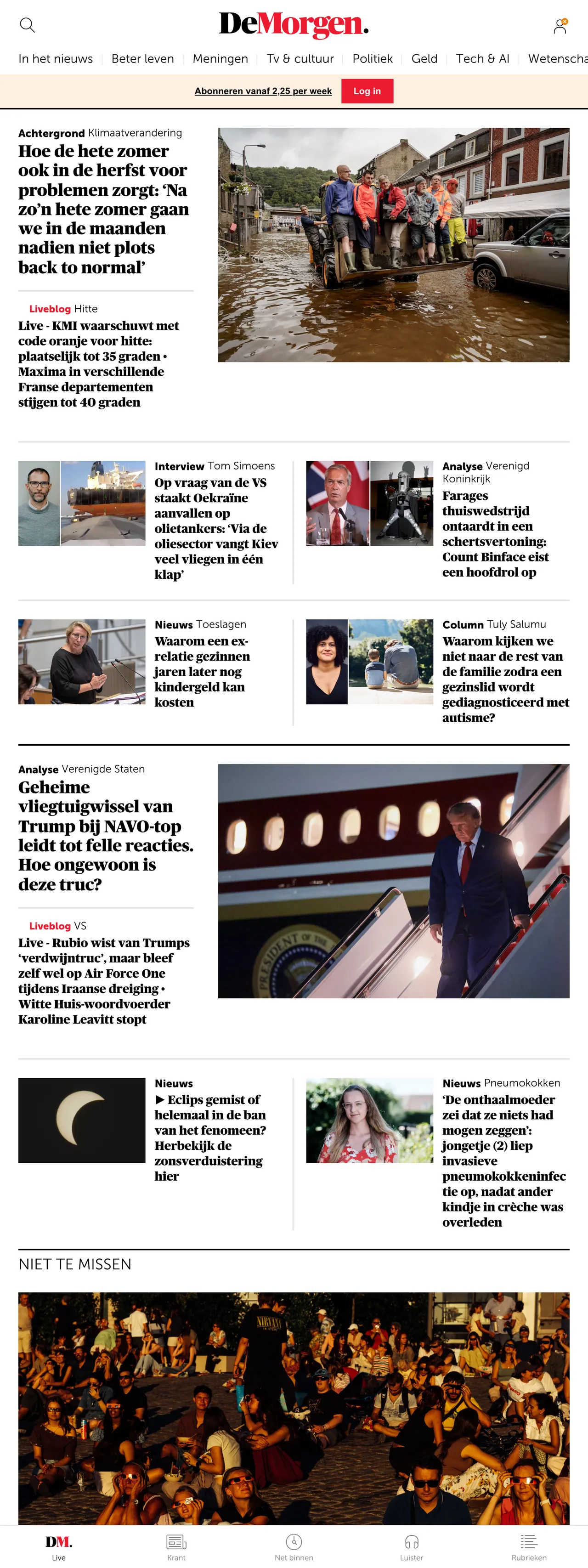 Screenshot of the De Morgen front page