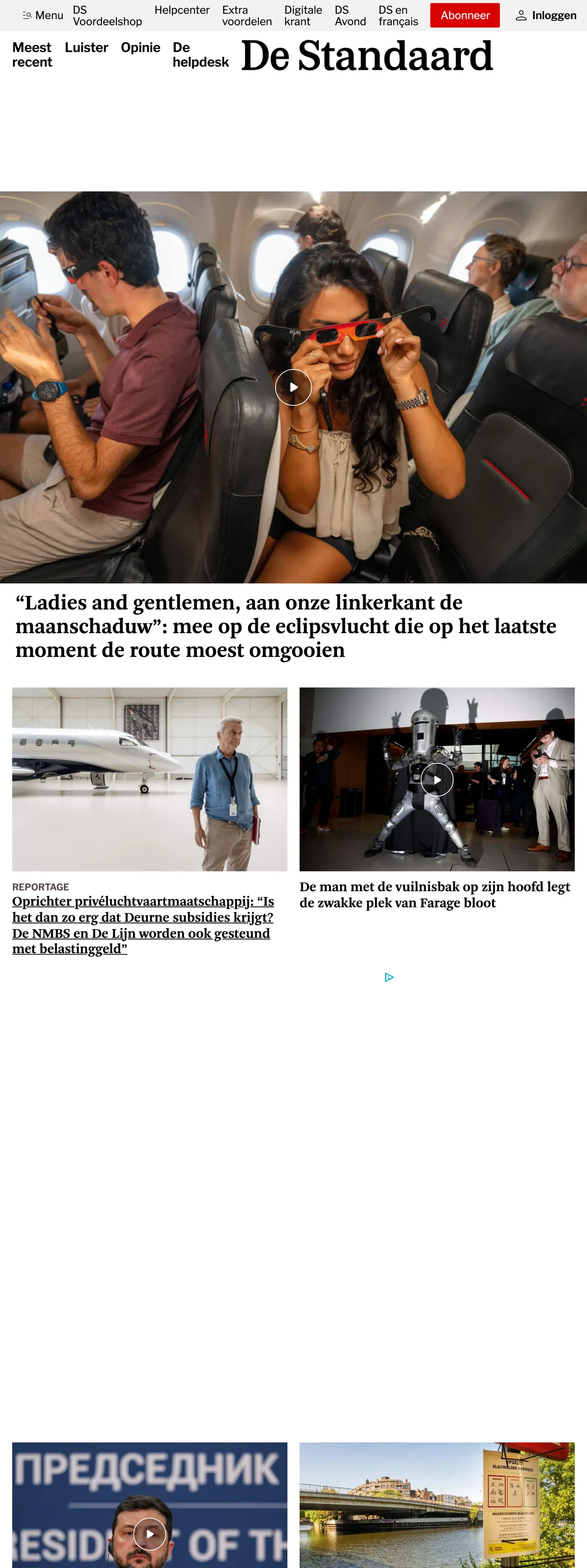 Screenshot of the De Standaard front page