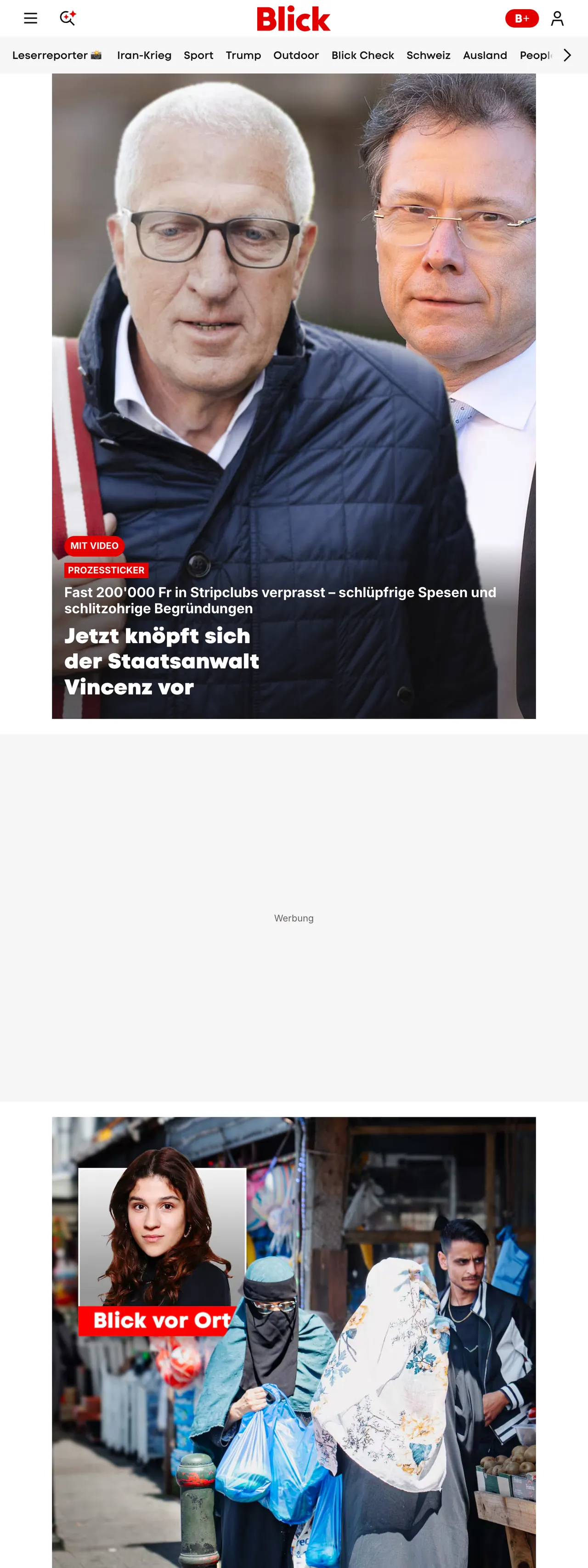 Screenshot of the Blick front page