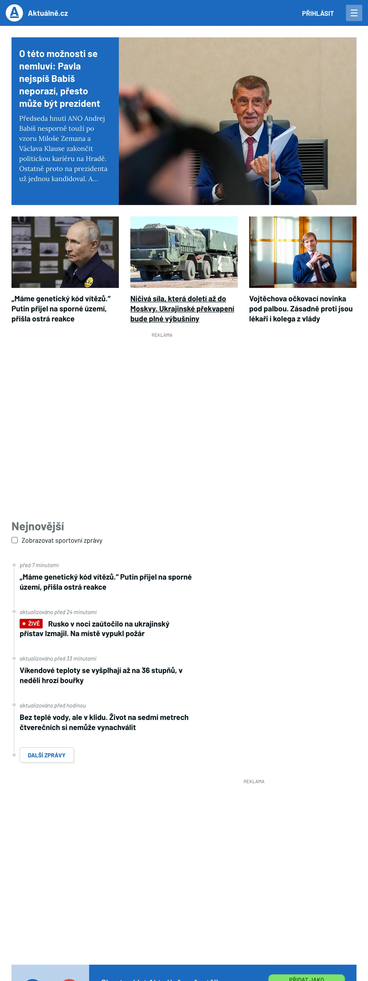 Screenshot of the Aktuálně.cz front page