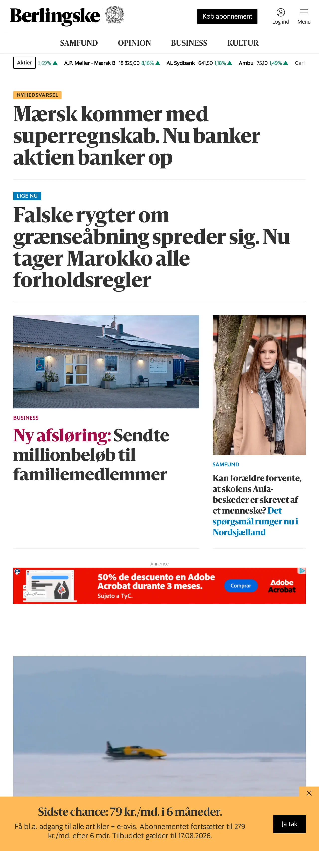 Screenshot of the Berlingske front page