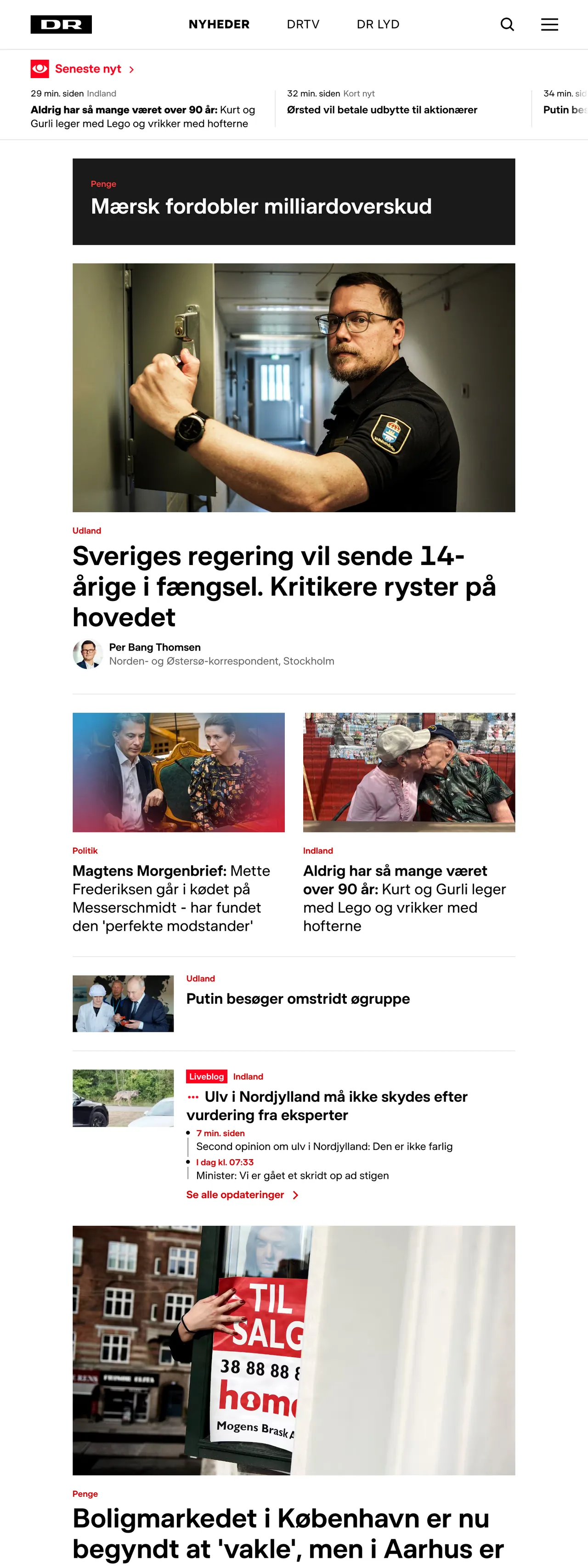 Screenshot of the DR front page