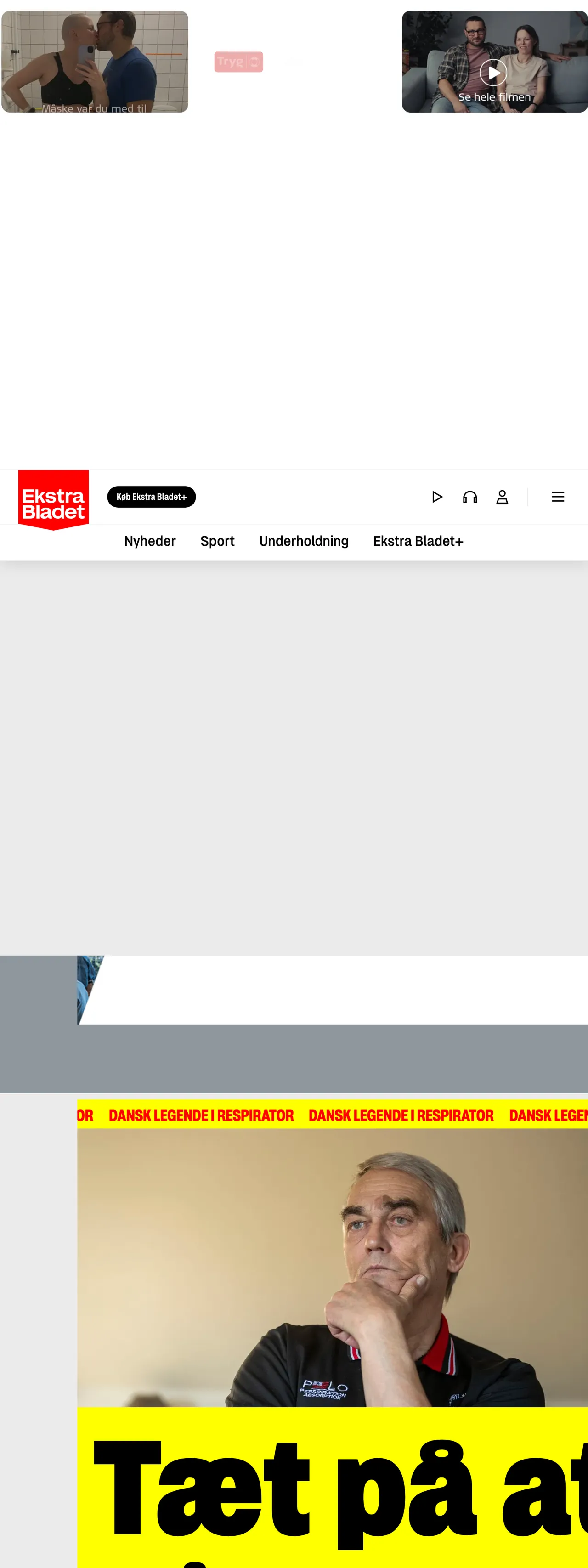 Screenshot of the Ekstra Bladet front page