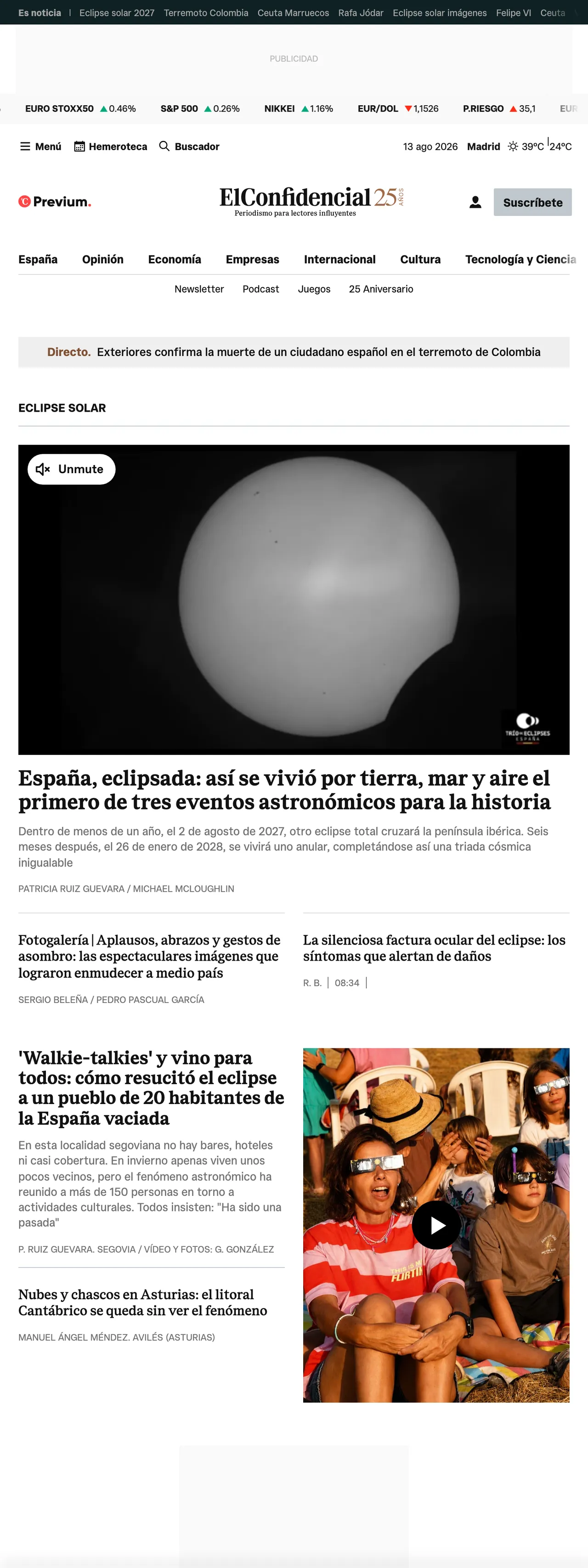 Screenshot of the El Confidencial front page