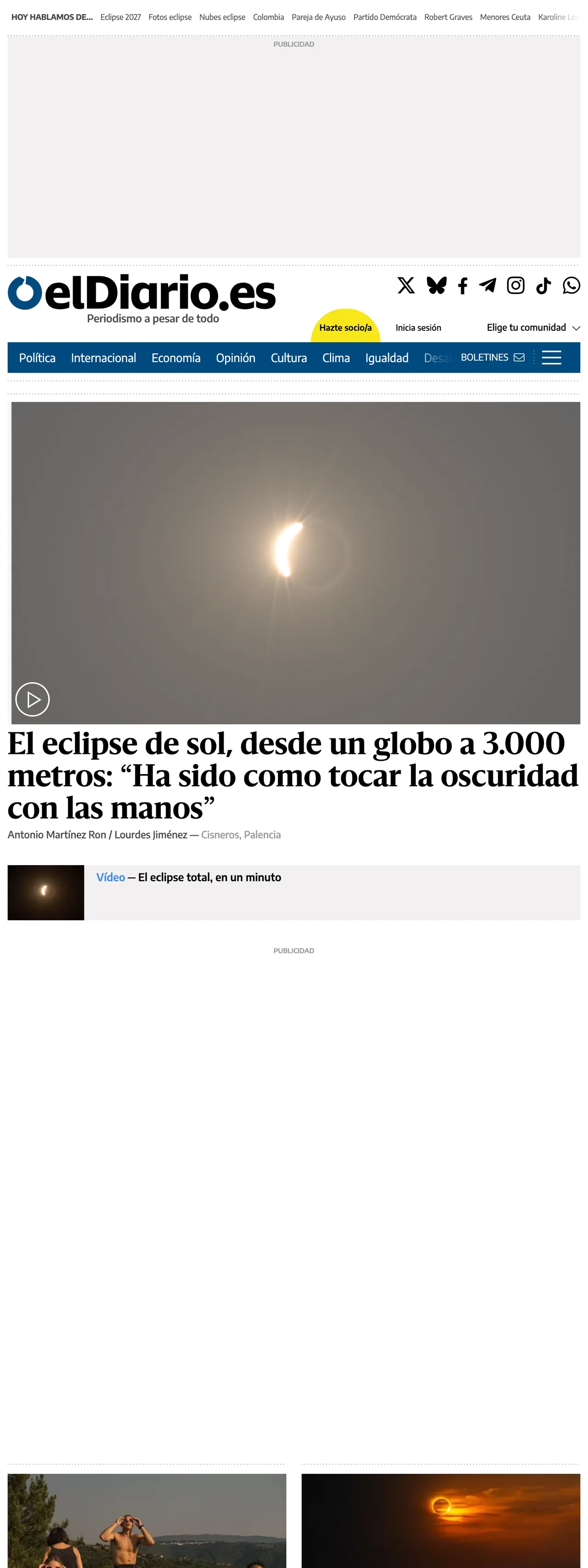 Screenshot of the elDiario.es front page