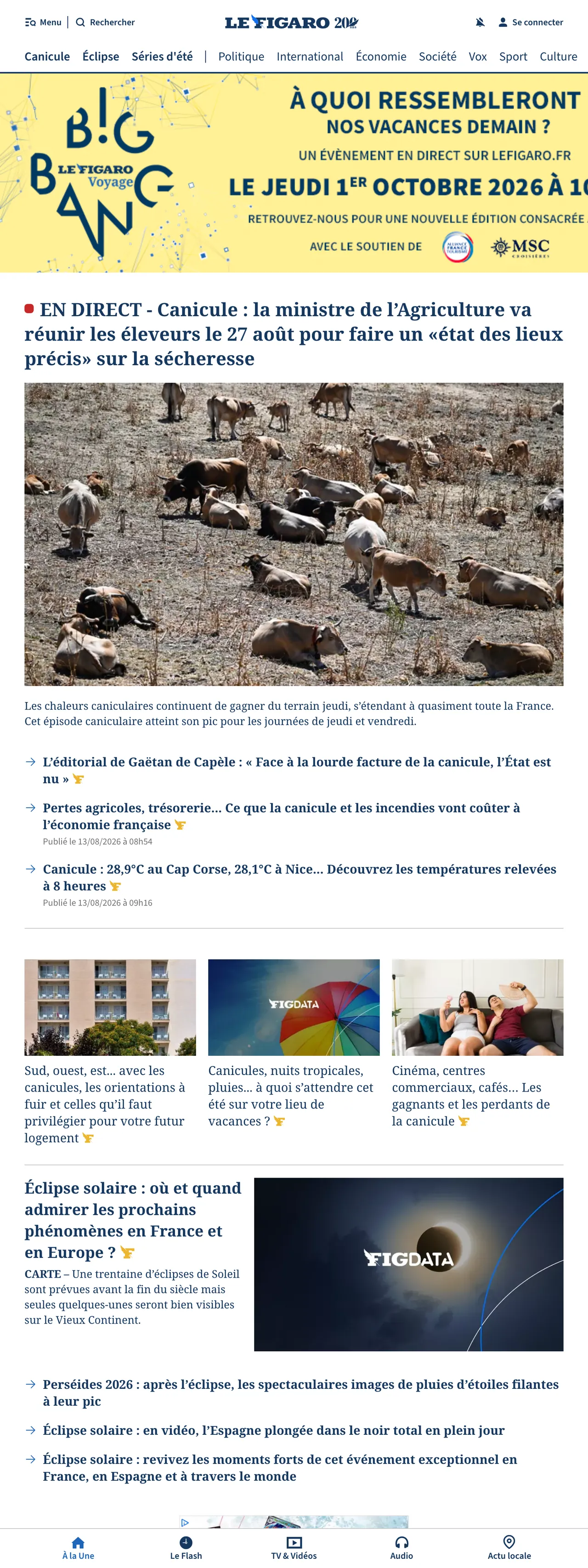 Screenshot of the Le Figaro front page