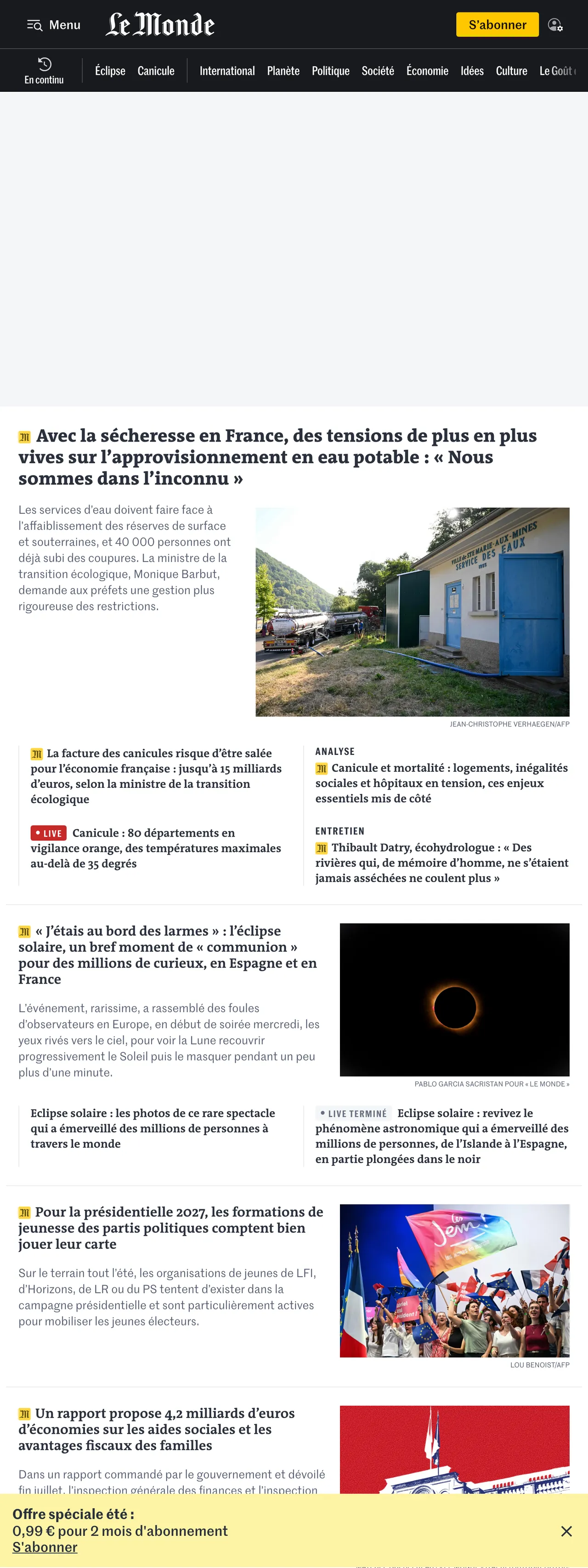 Screenshot of the Le Monde front page