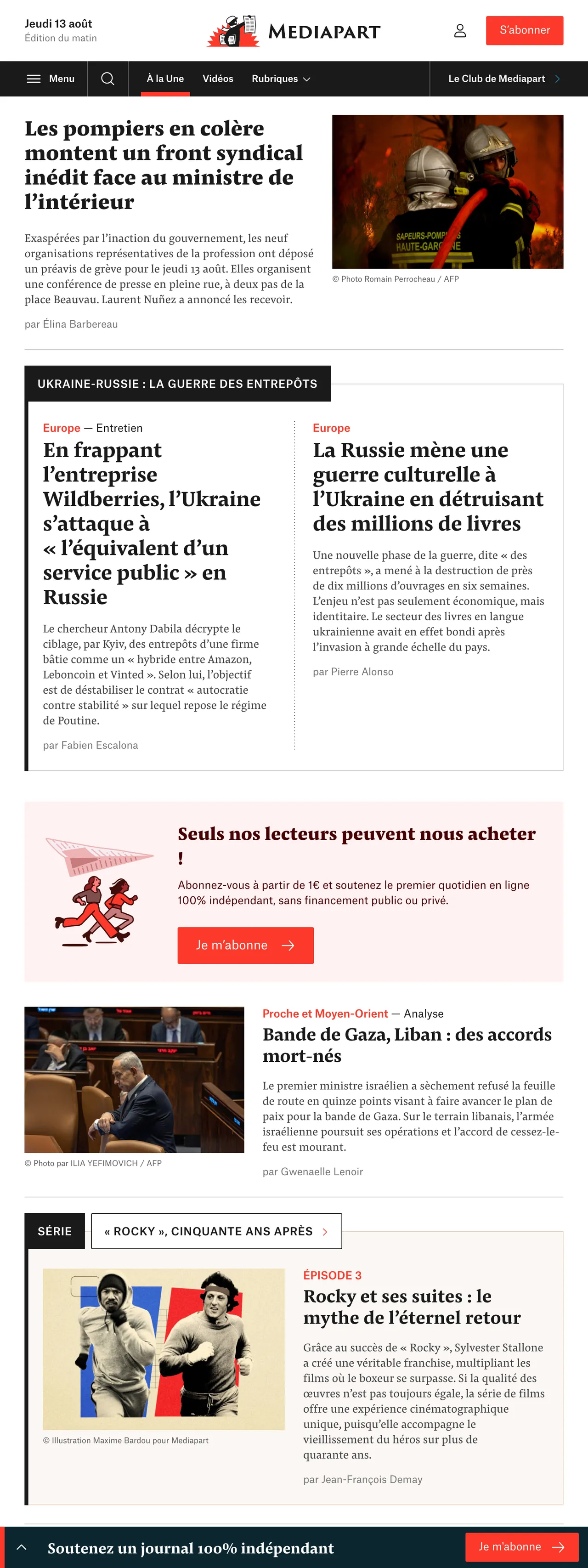 Screenshot of the Mediapart front page