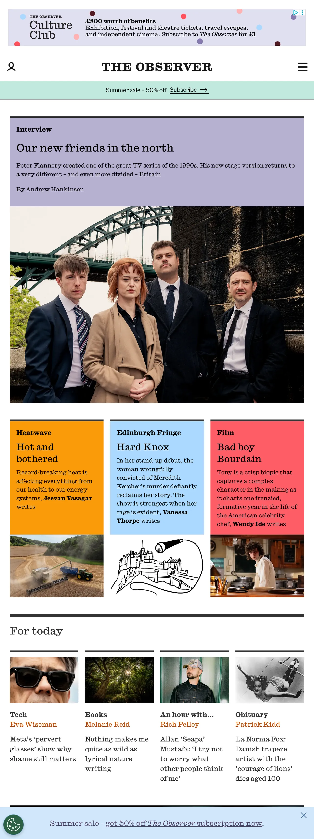Screenshot of the The Observer front page
