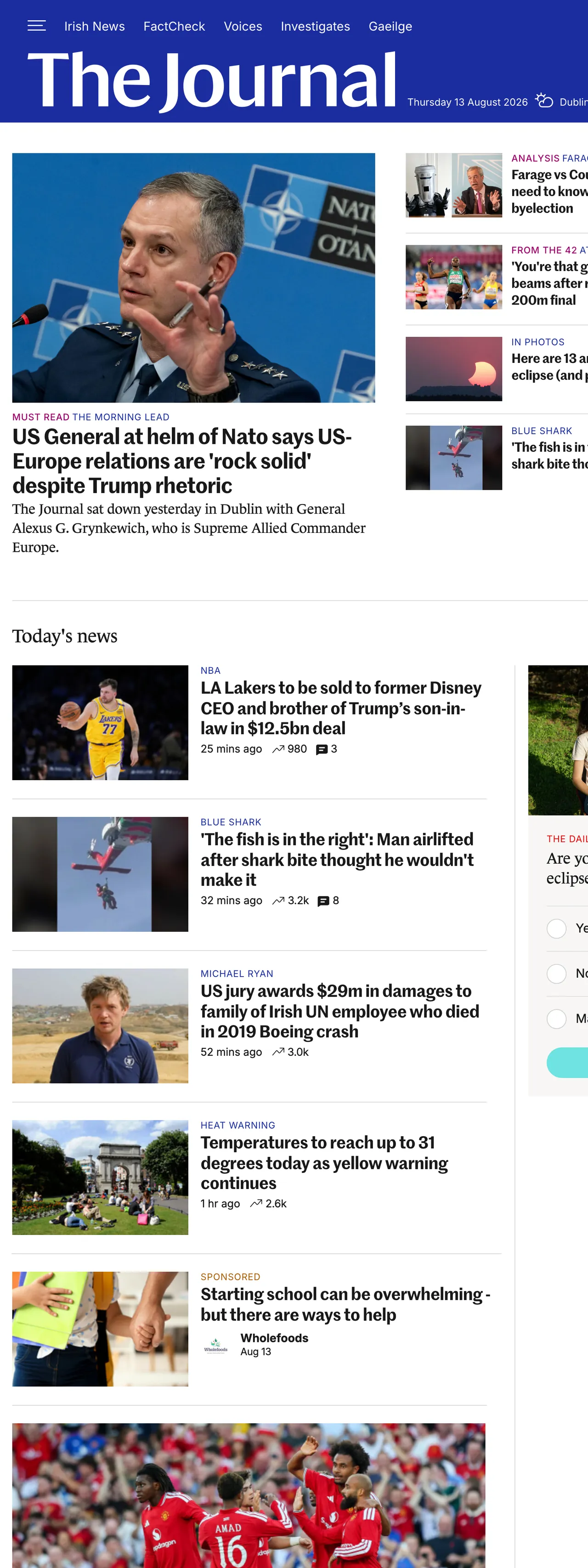 Screenshot of the TheJournal.ie front page