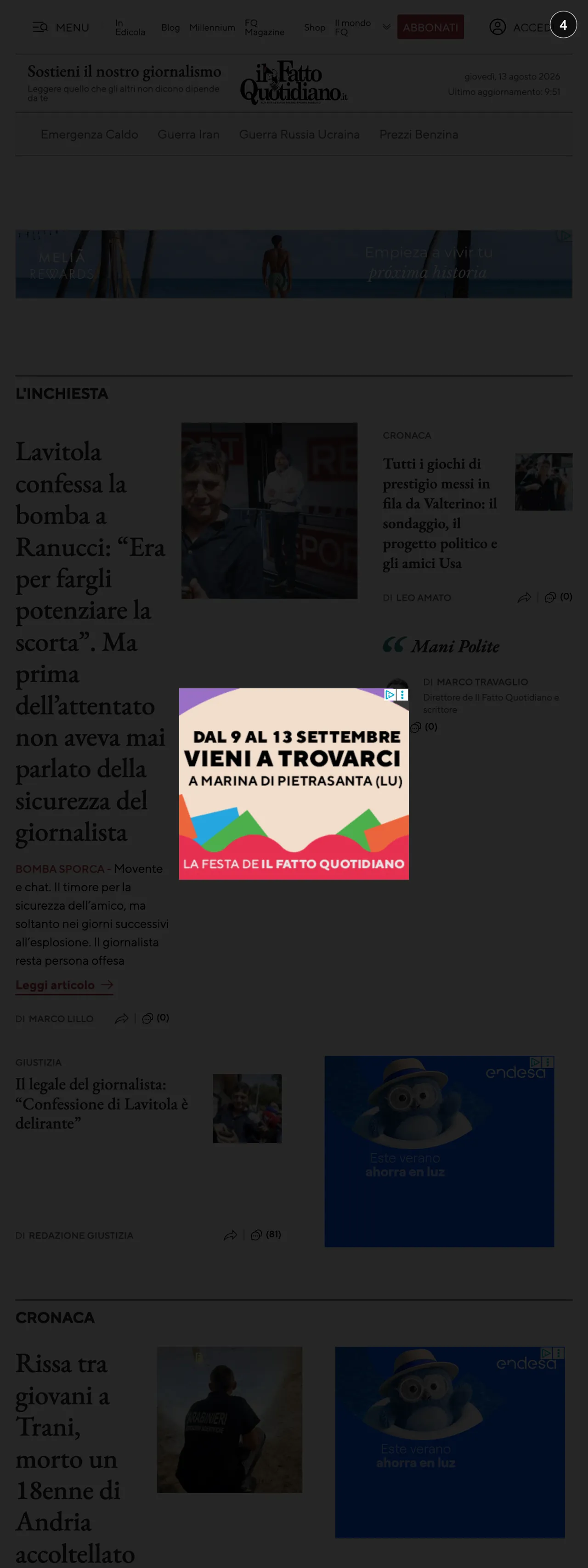 Screenshot of the Il Fatto Quotidiano front page
