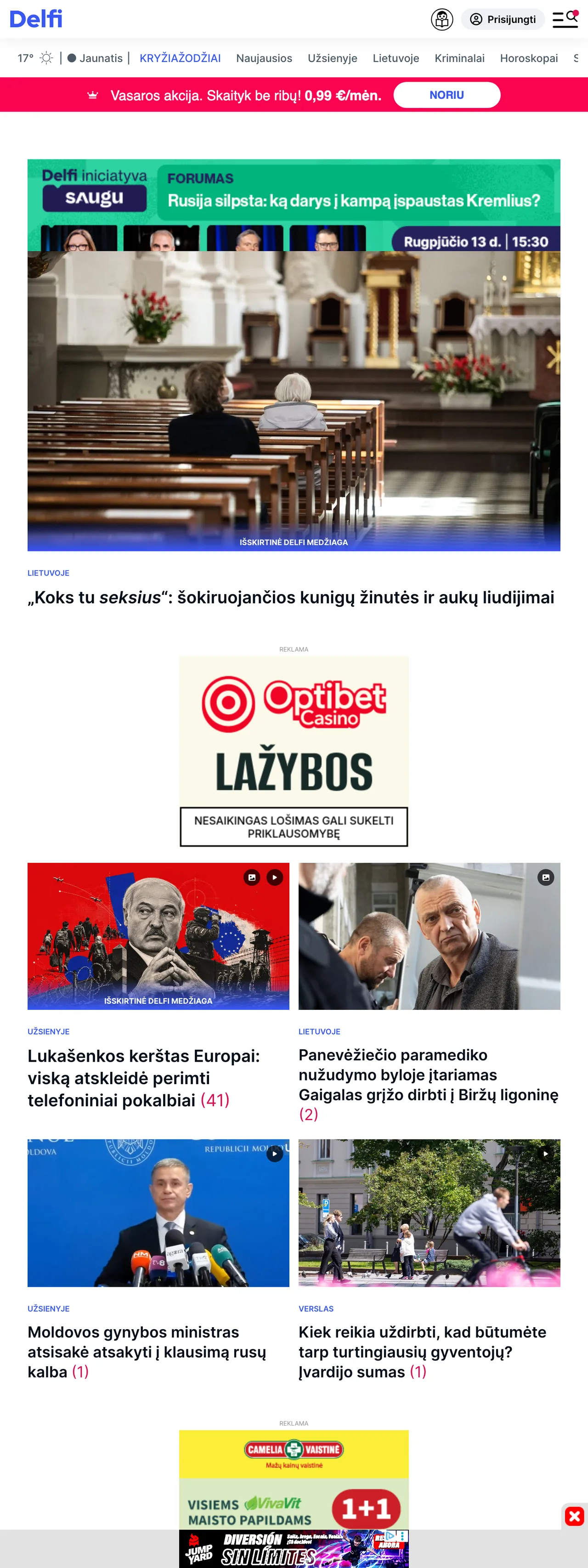 Screenshot of the Delfi front page