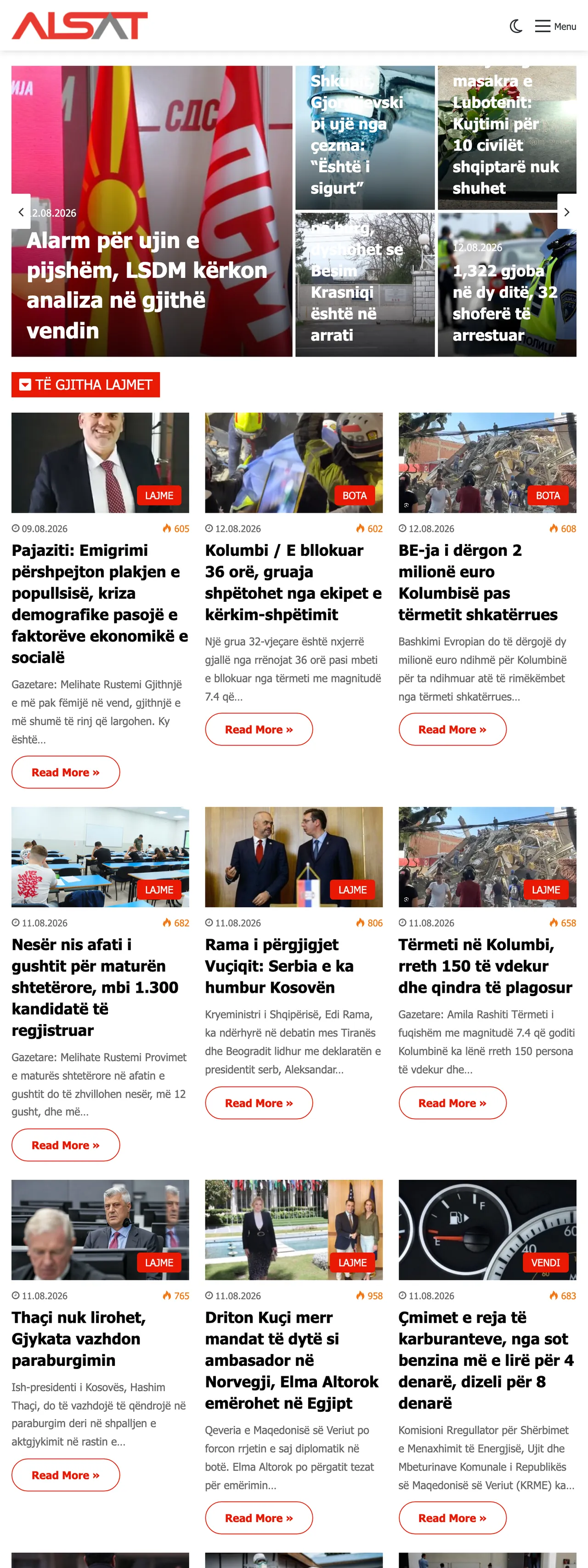 Screenshot of the ALSAT front page