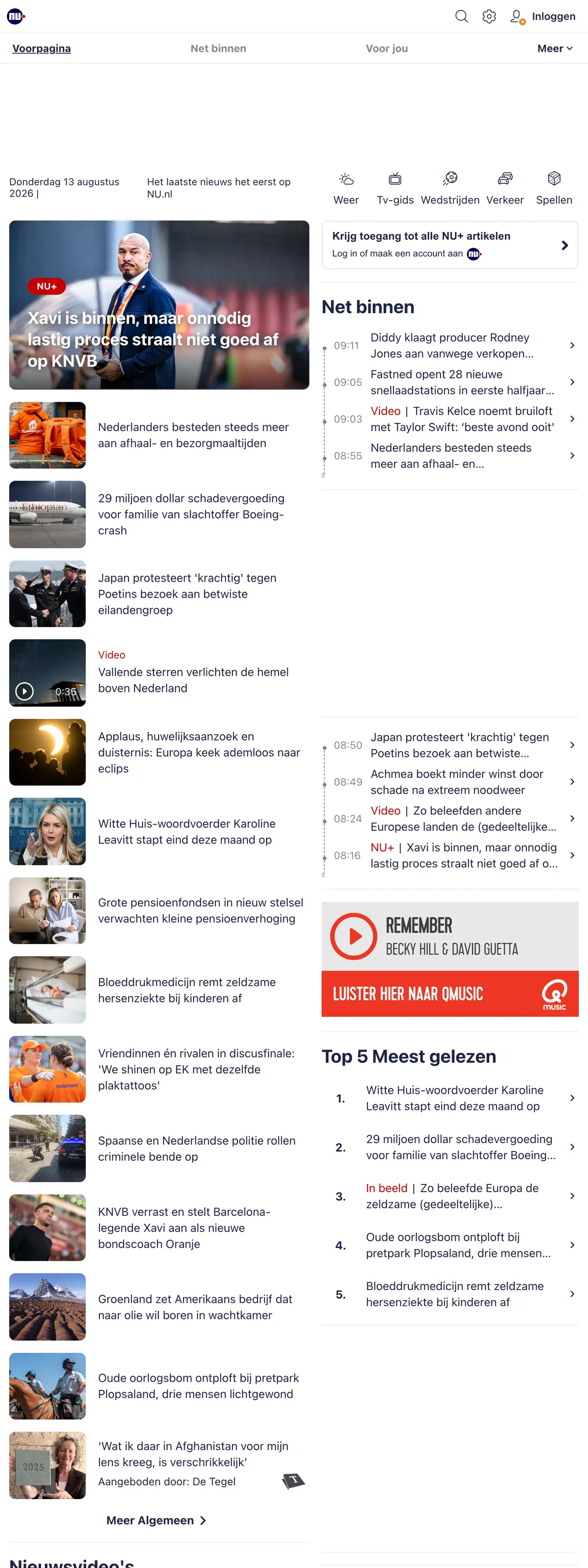 Screenshot of the NU.nl front page