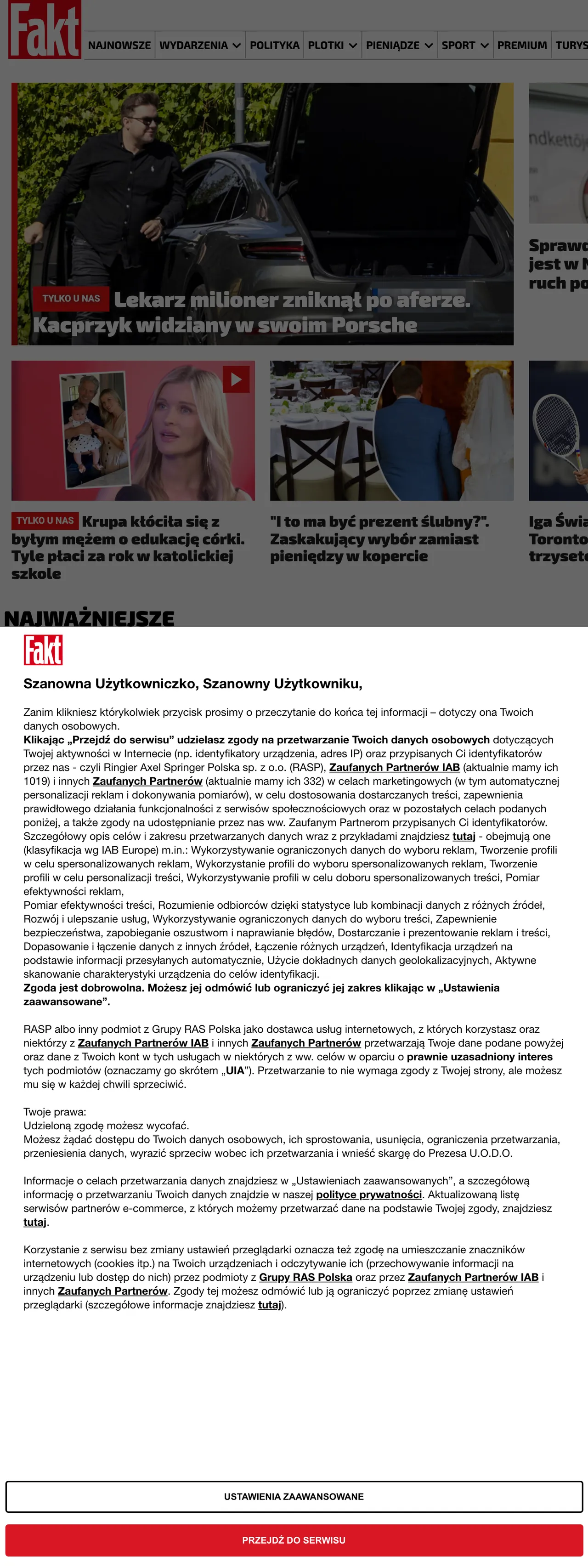Screenshot of the Fakt front page