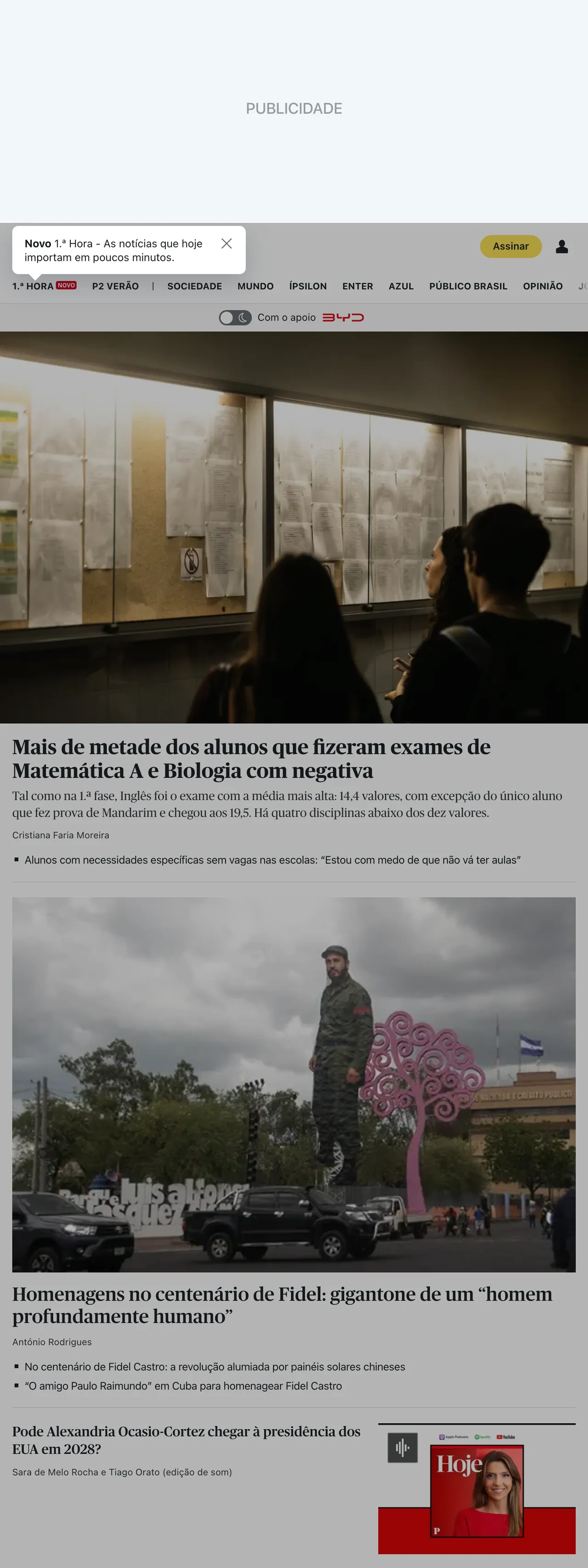 Screenshot of the Público front page