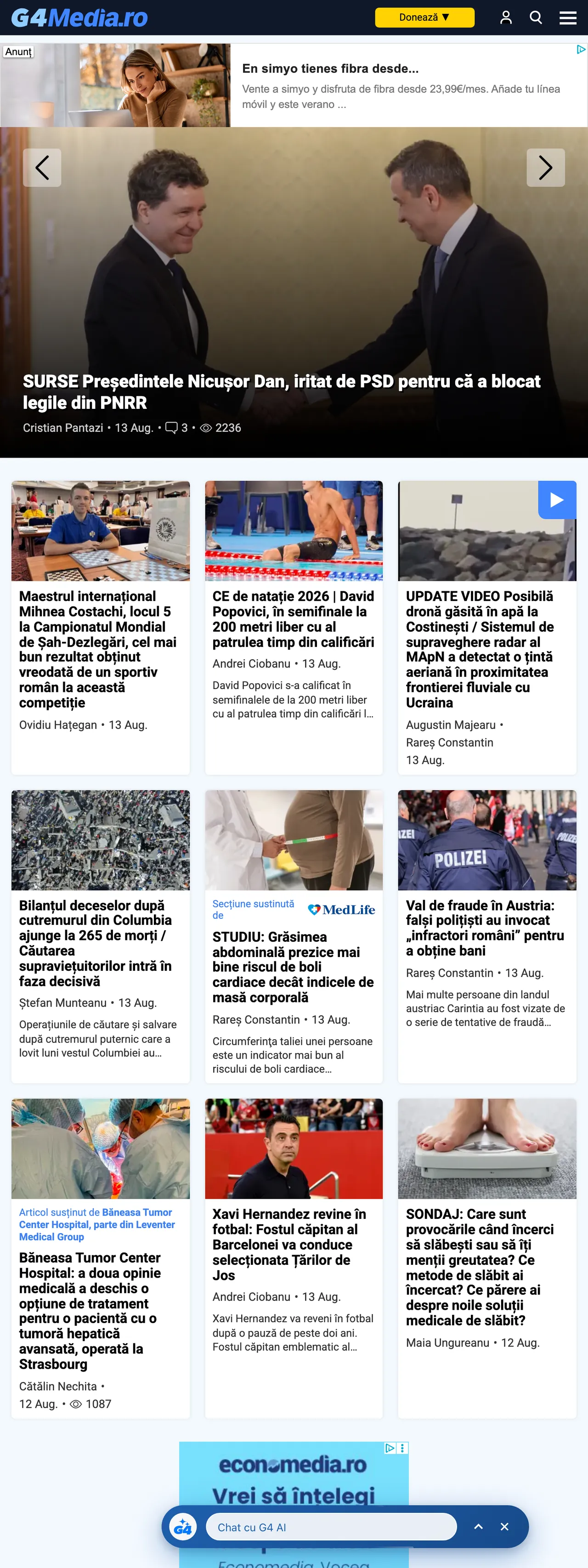 Screenshot of the G4Media front page