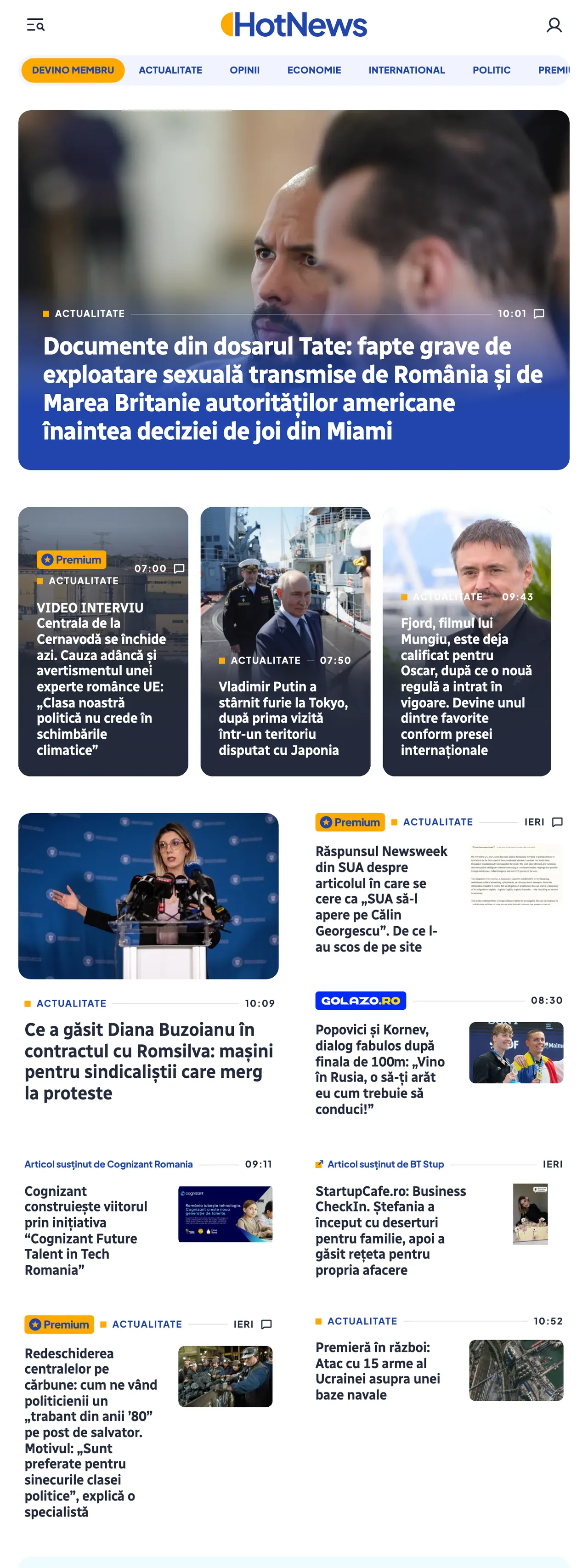 Screenshot of the HotNews.ro front page