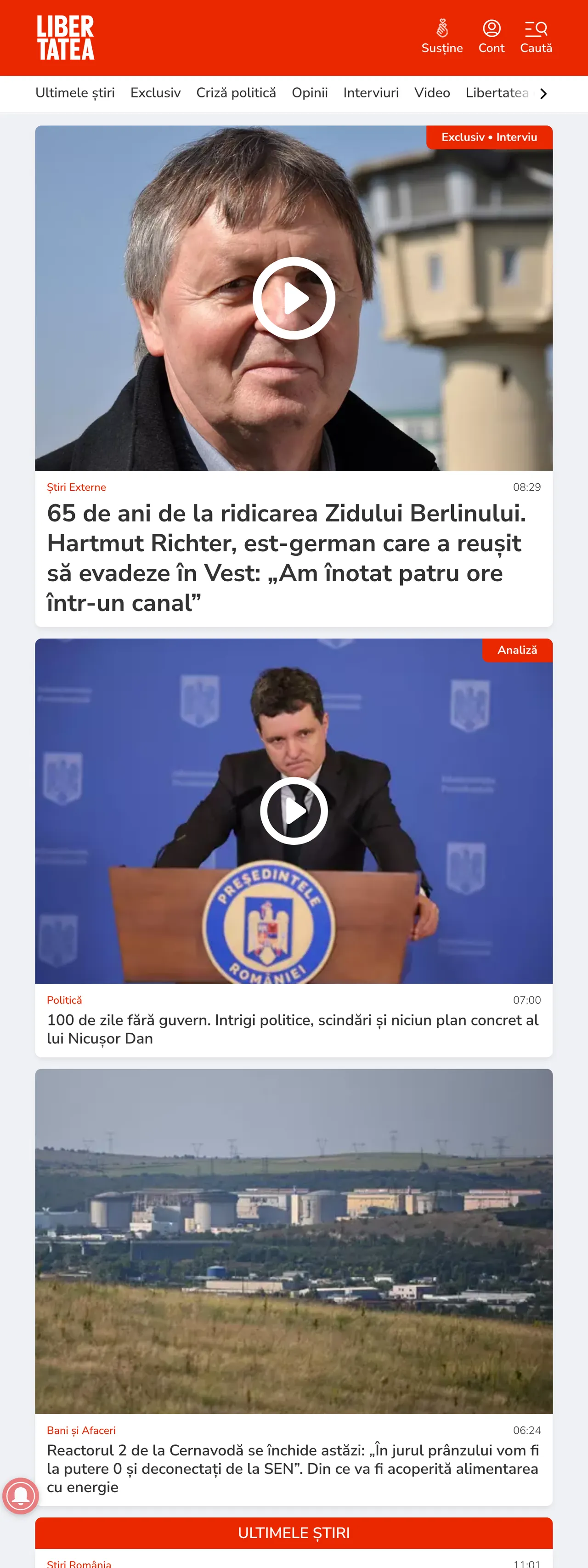 Screenshot of the Libertatea front page