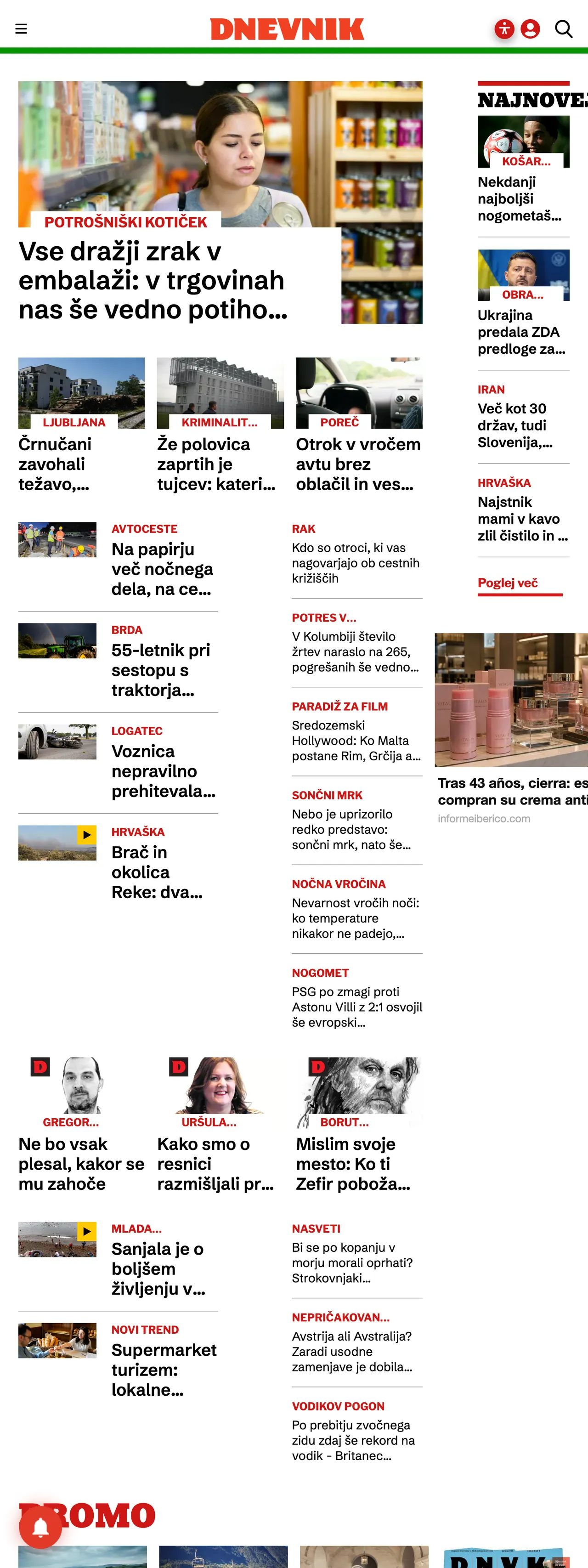 Screenshot of the Dnevnik front page