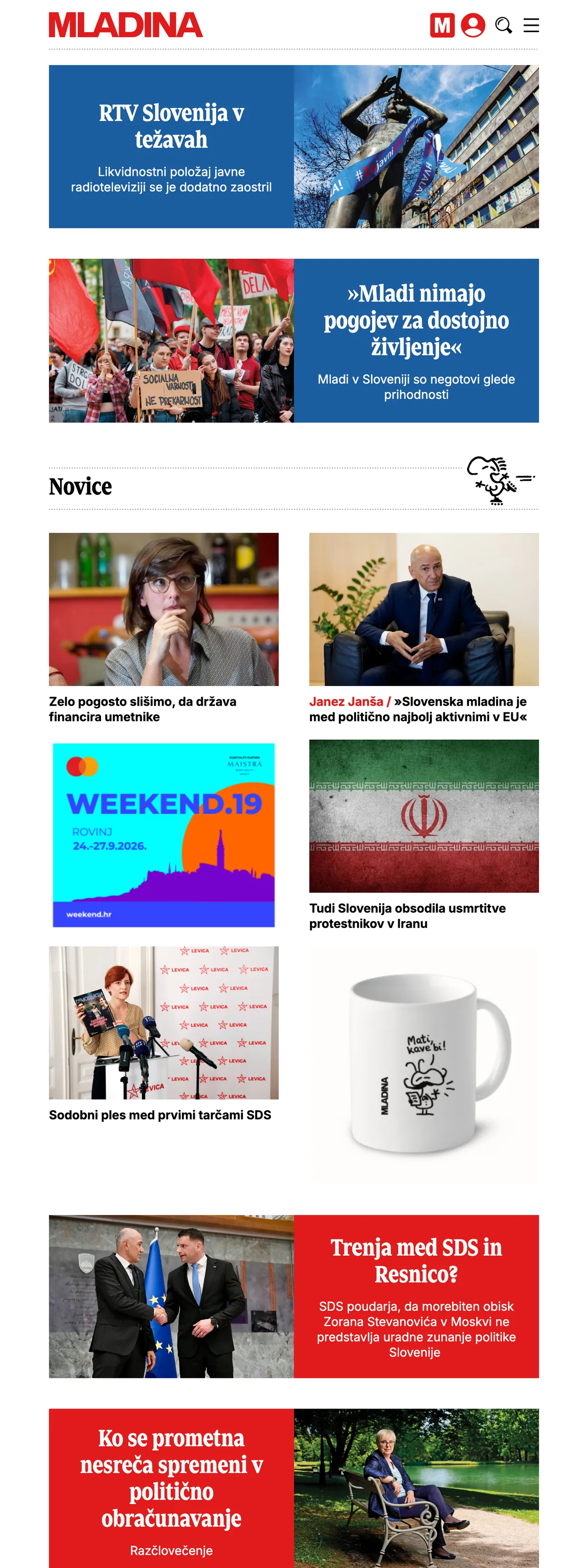 Screenshot of the Mladina front page