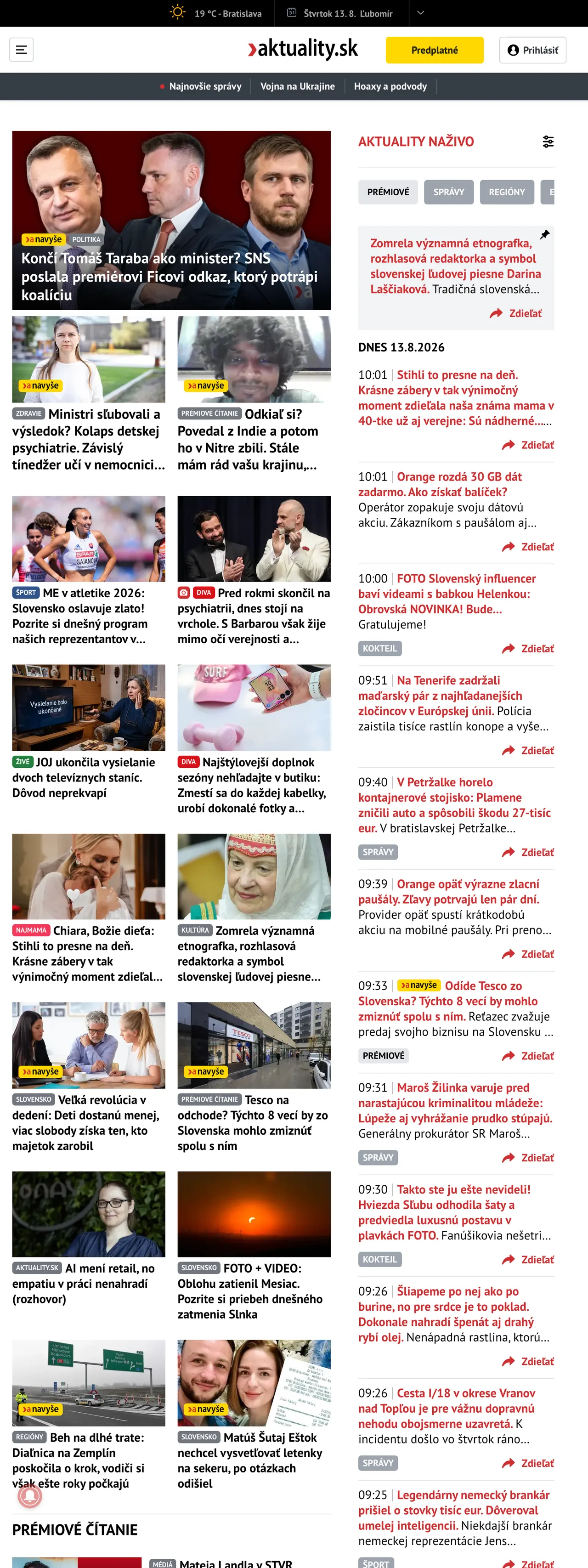 Screenshot of the Aktuality.sk front page