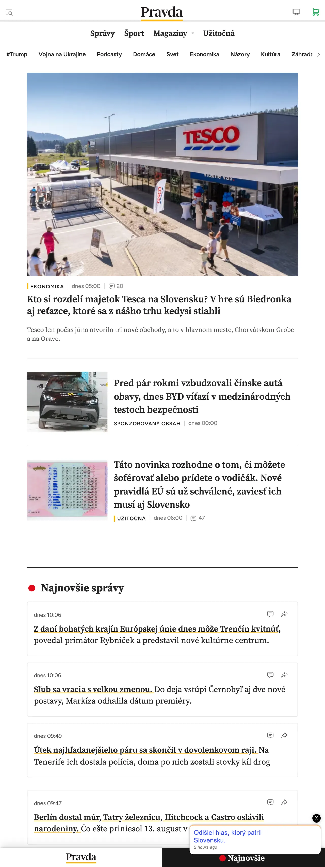 Screenshot of the Pravda front page