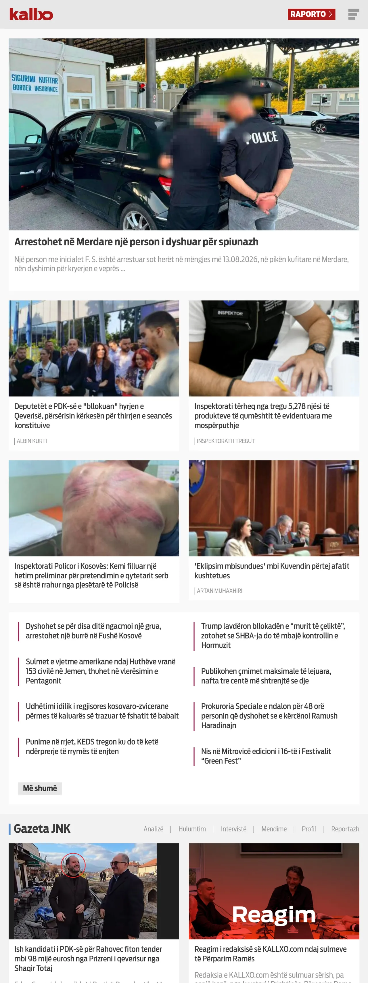 Screenshot of the Kallxo front page