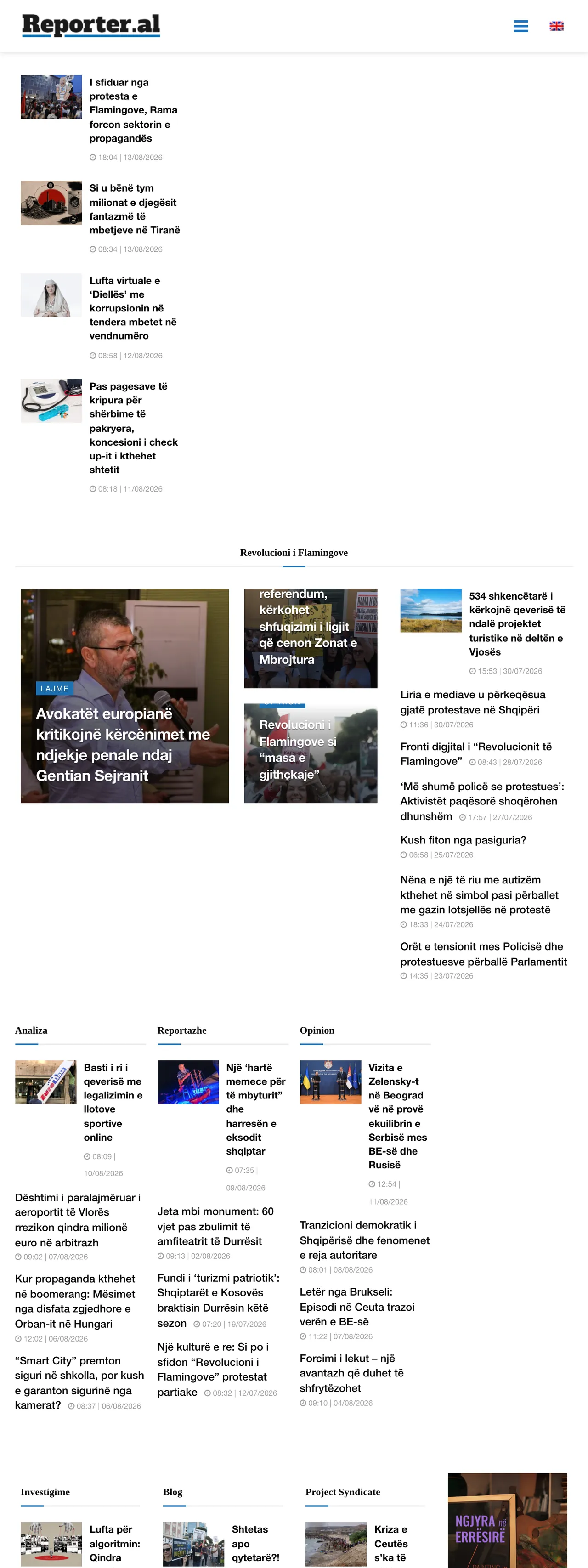 Screenshot of the Reporter.al front page