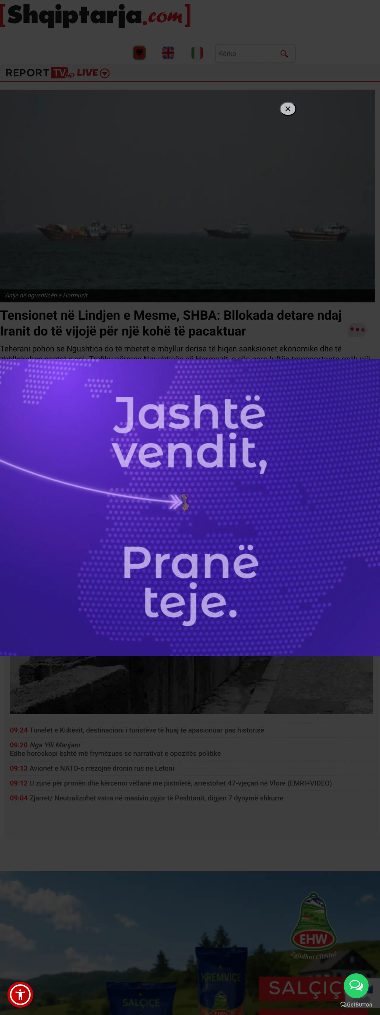 Screenshot of the Shqiptarja.com front page