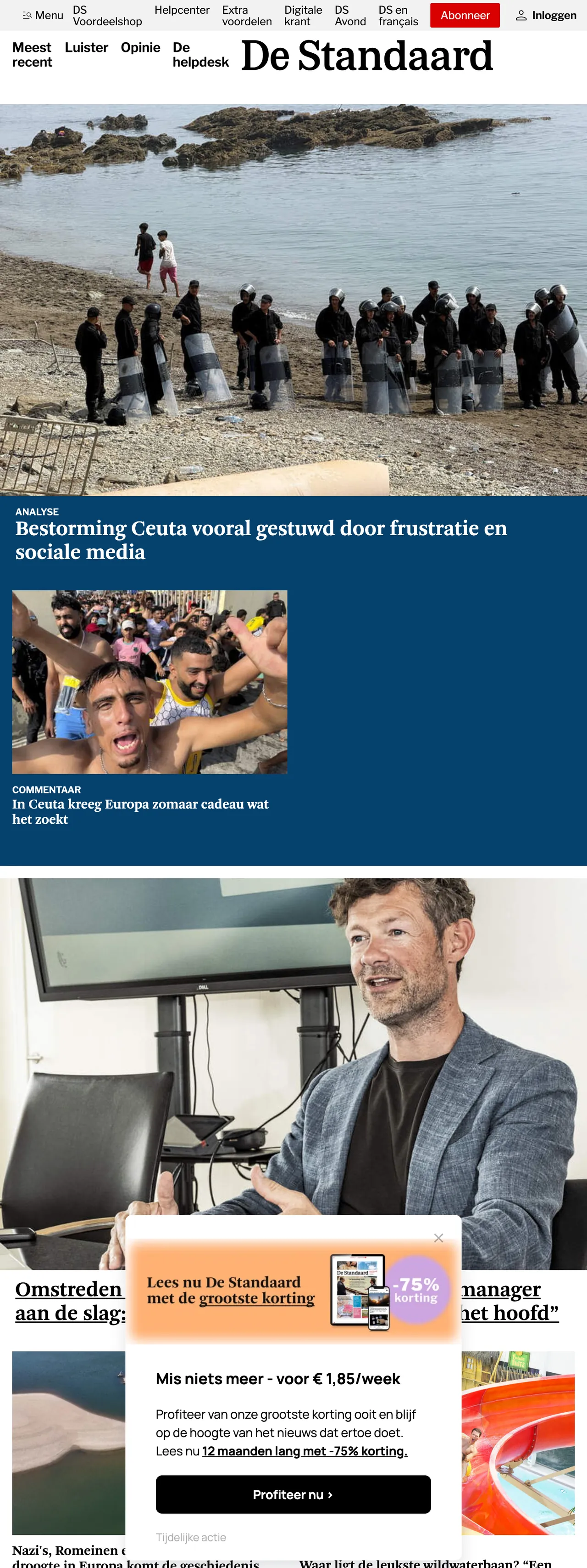 Screenshot of the De Standaard front page