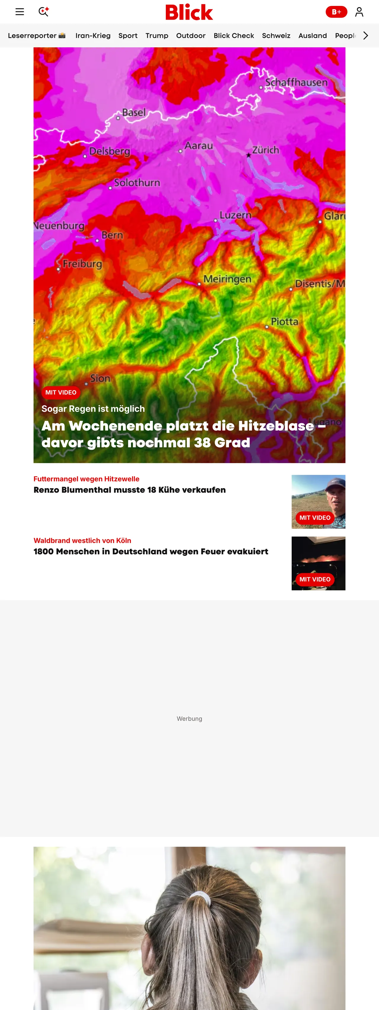 Screenshot of the Blick front page