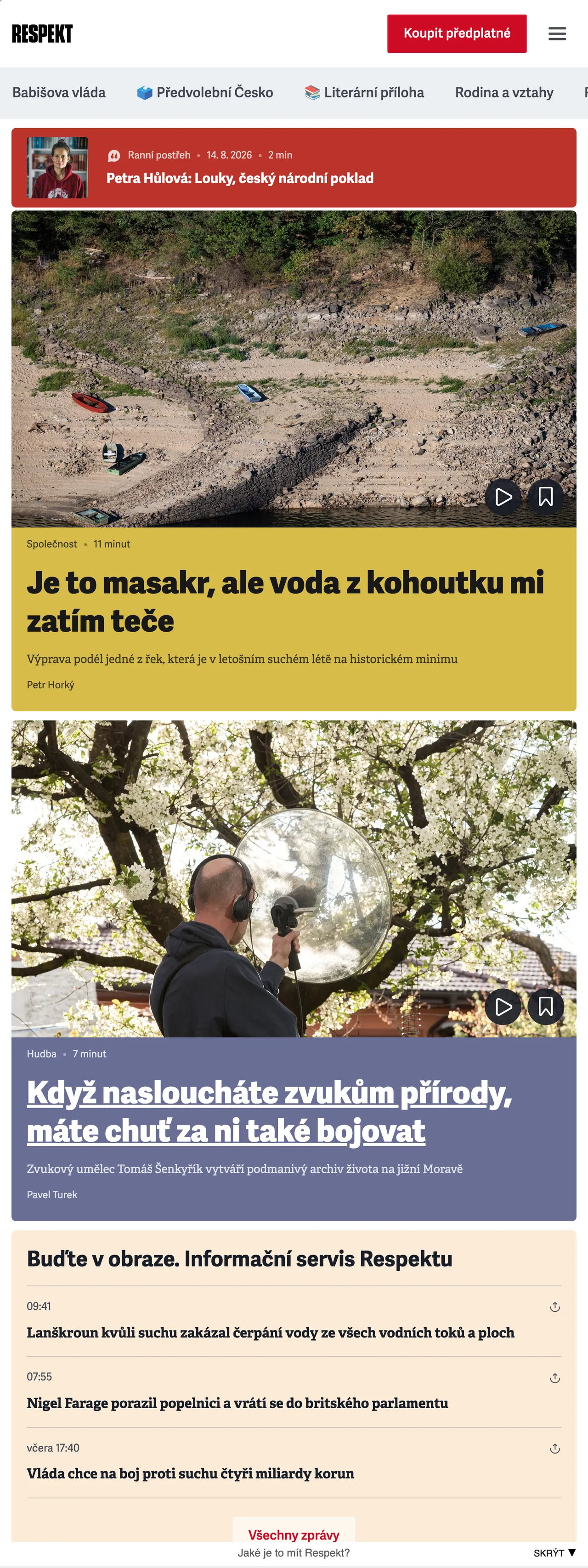 Screenshot of the Respekt front page