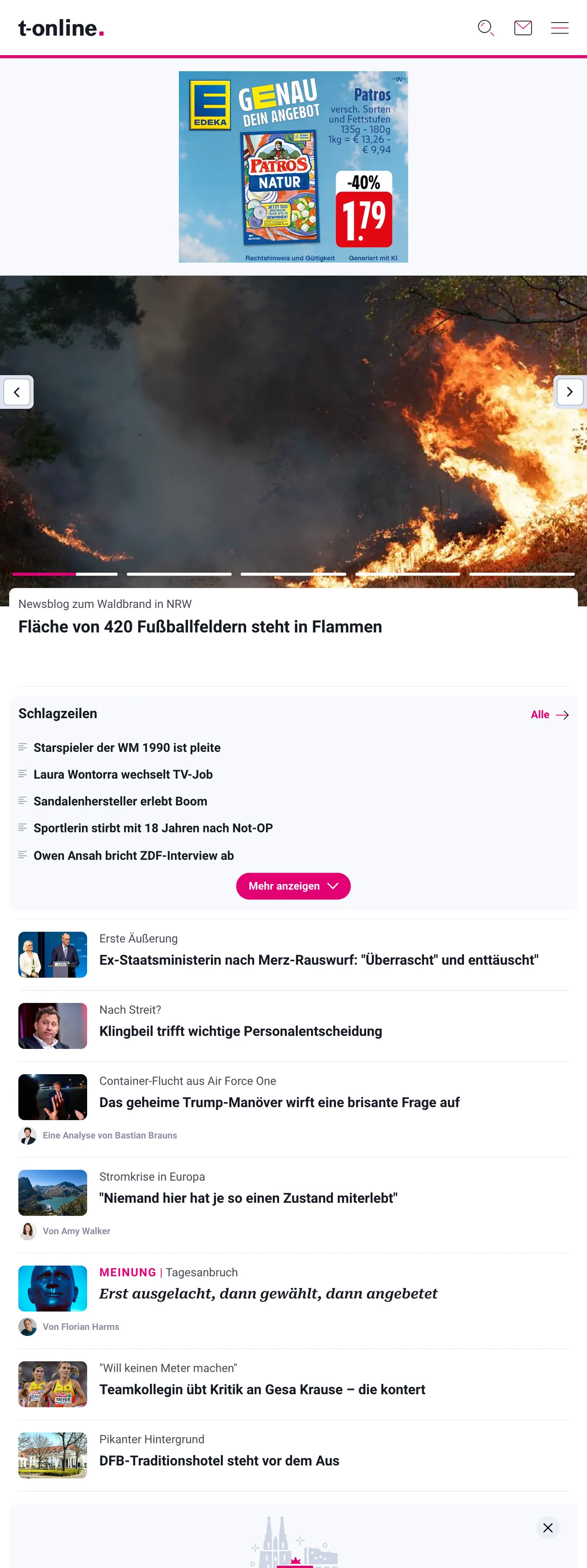 Screenshot of the t-online front page