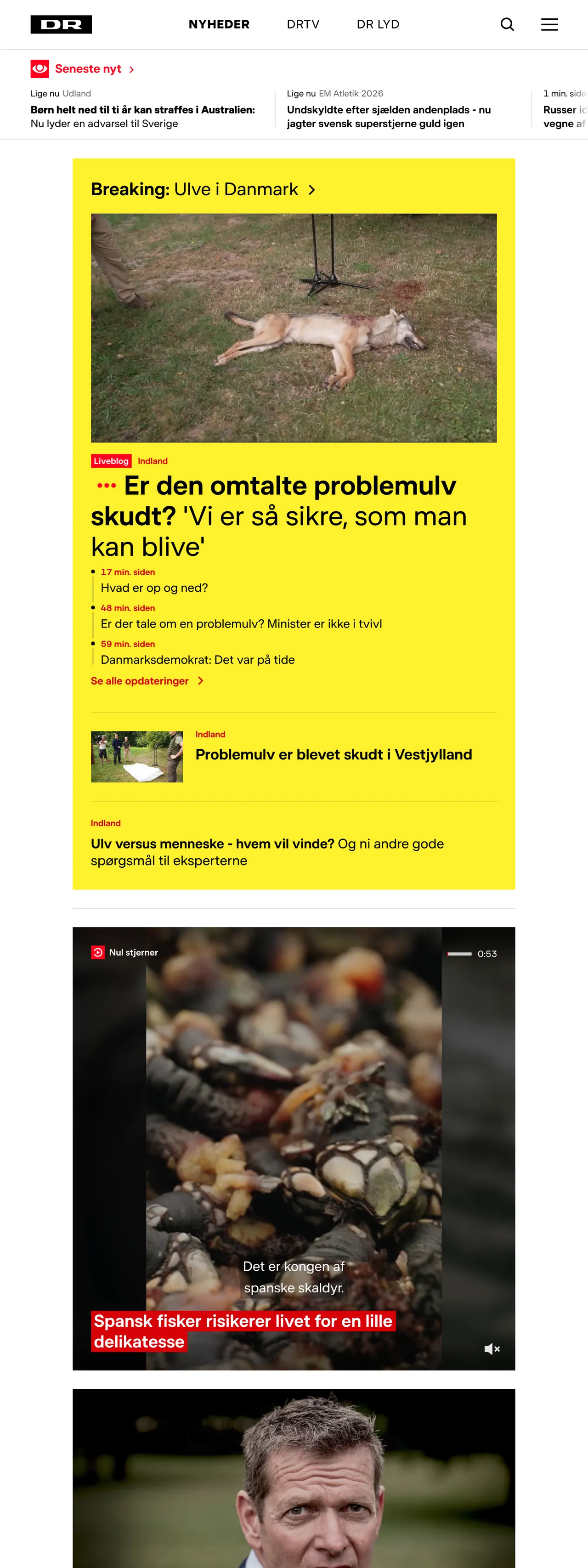 Screenshot of the DR front page