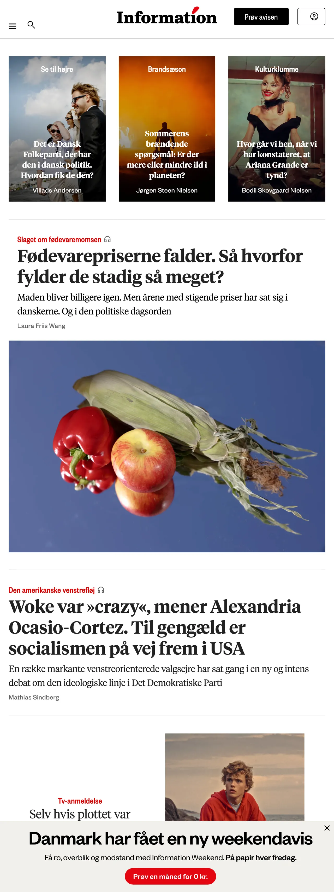 Screenshot of the Information front page