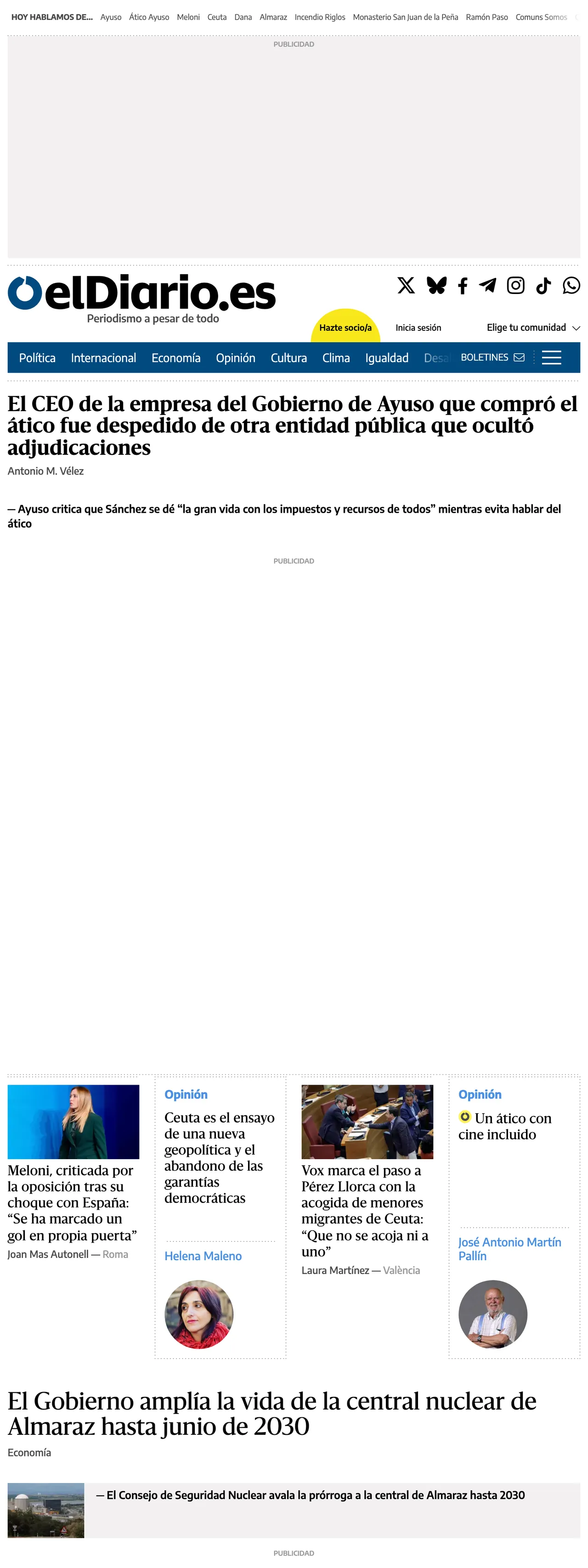 Screenshot of the elDiario.es front page